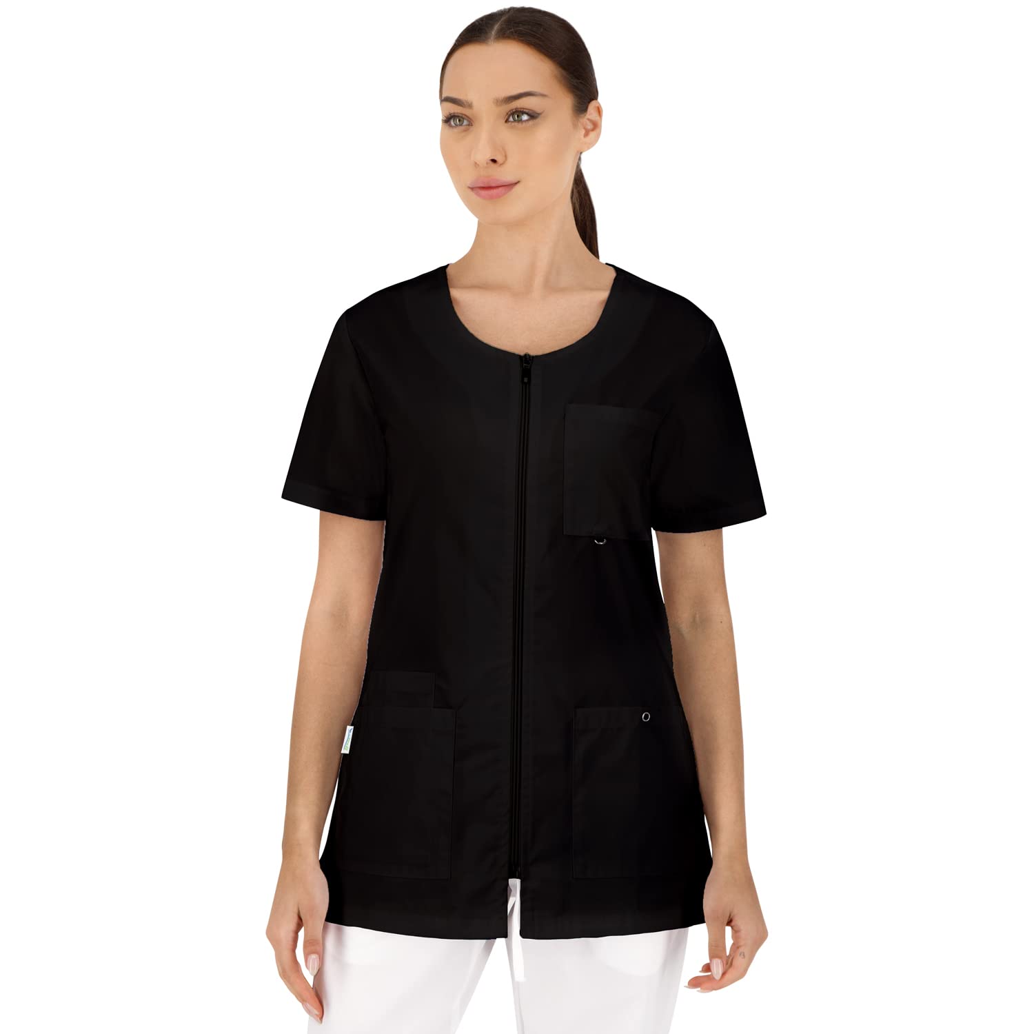 B-well STELLA Women's Short Sleeve Zip Front Nursing Uniform Jacket - Comfortable Healthcare Worker & Housekeeping Scrub Top for Nurses, Caregivers & Domestic Staff