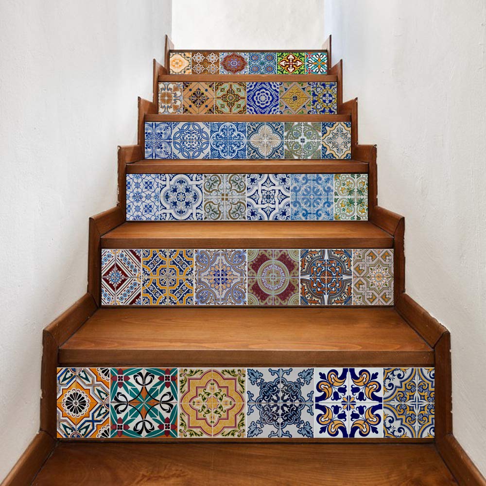 SHENGJIAYI Non-Slip Stair Tread Decals - 6PCS Stair Riser Stickers (39.3
