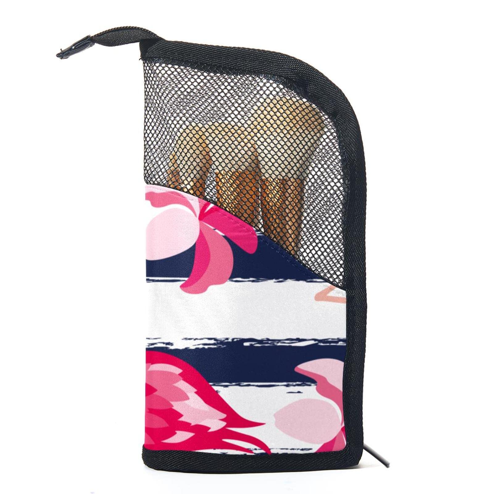 12-Piece Flamingo Stripes Pink Flowers Makeup Brush Organizer Bag - Portable Makeup Brush Holder Case for Travel & Home Storage | Perfect for Makeup Artists & Beauty Enthusiasts