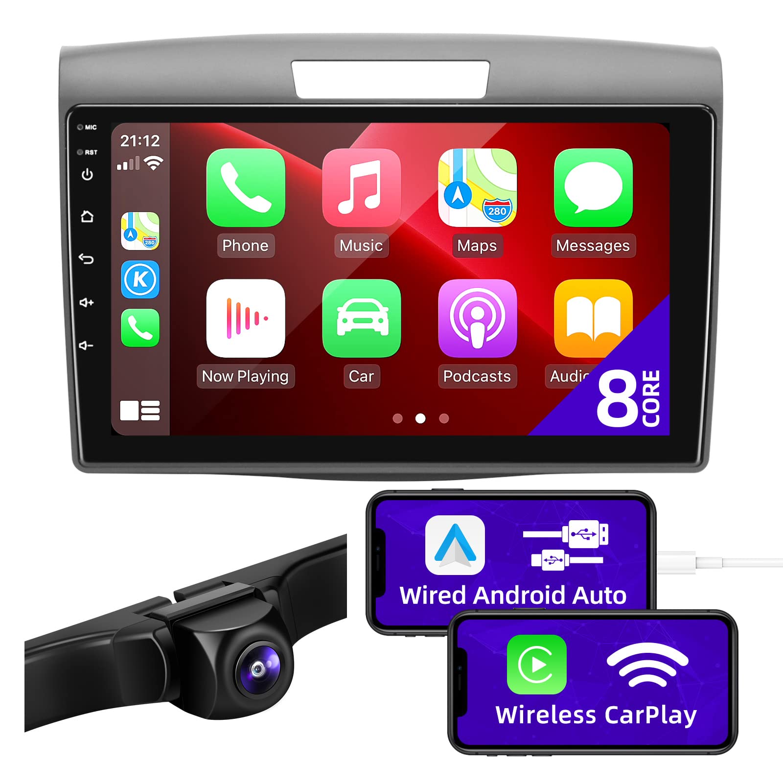 Android 11 Car Stereo with Wireless CarPlay & Android Auto - 8-Core 1280x720 IPS Touchscreen for Honda CRV 2012-2016 | Bluetooth GPS WiFi Navigation | Multimedia Player Head Unit | Perfect for Road Trips & Daily Commutes