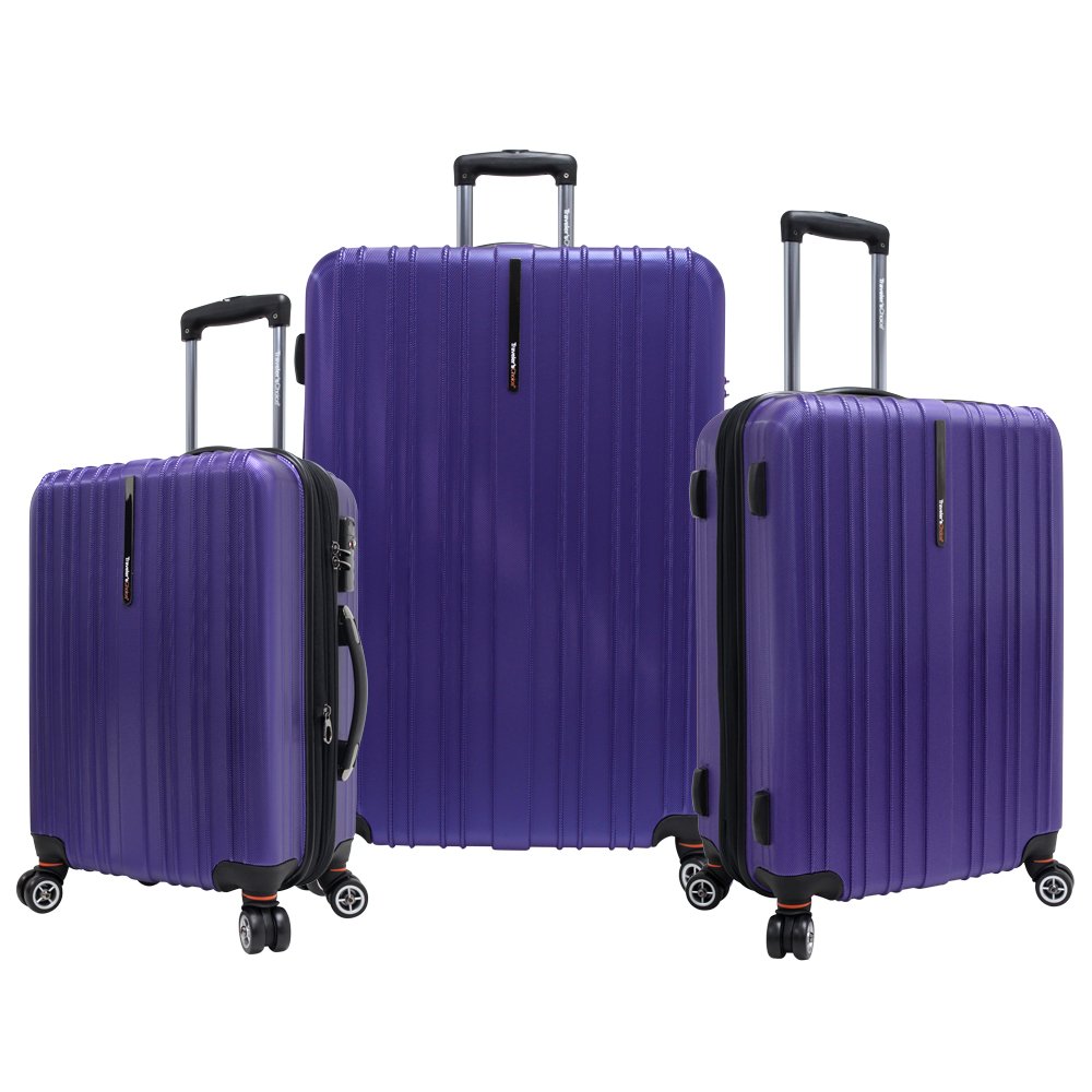Traveler's Choice Tasmania 100% Pure Polycarbonate Expandable Spinner Luggage Set - 3-Piece Purple Suitcase for Air Travel, Business Trips & Vacation Packing