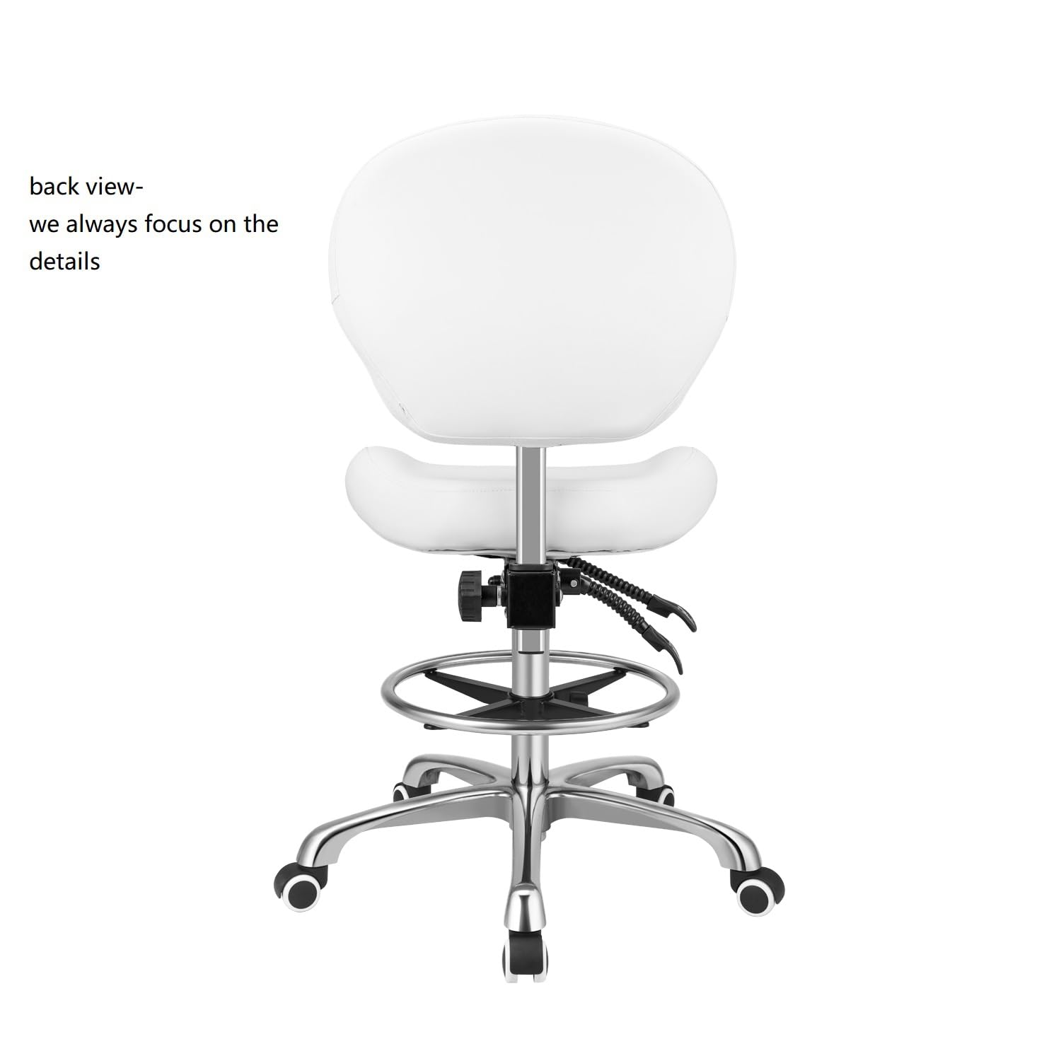 Adjustable Height Drafting Stool with Backrest & Footrest - Swivel Rolling Office Chair for Work, Studio, Dental, Salon & Kitchen - Ergonomic Home Desk Chair (White) - Perfect for Artists, Designers & Professionals