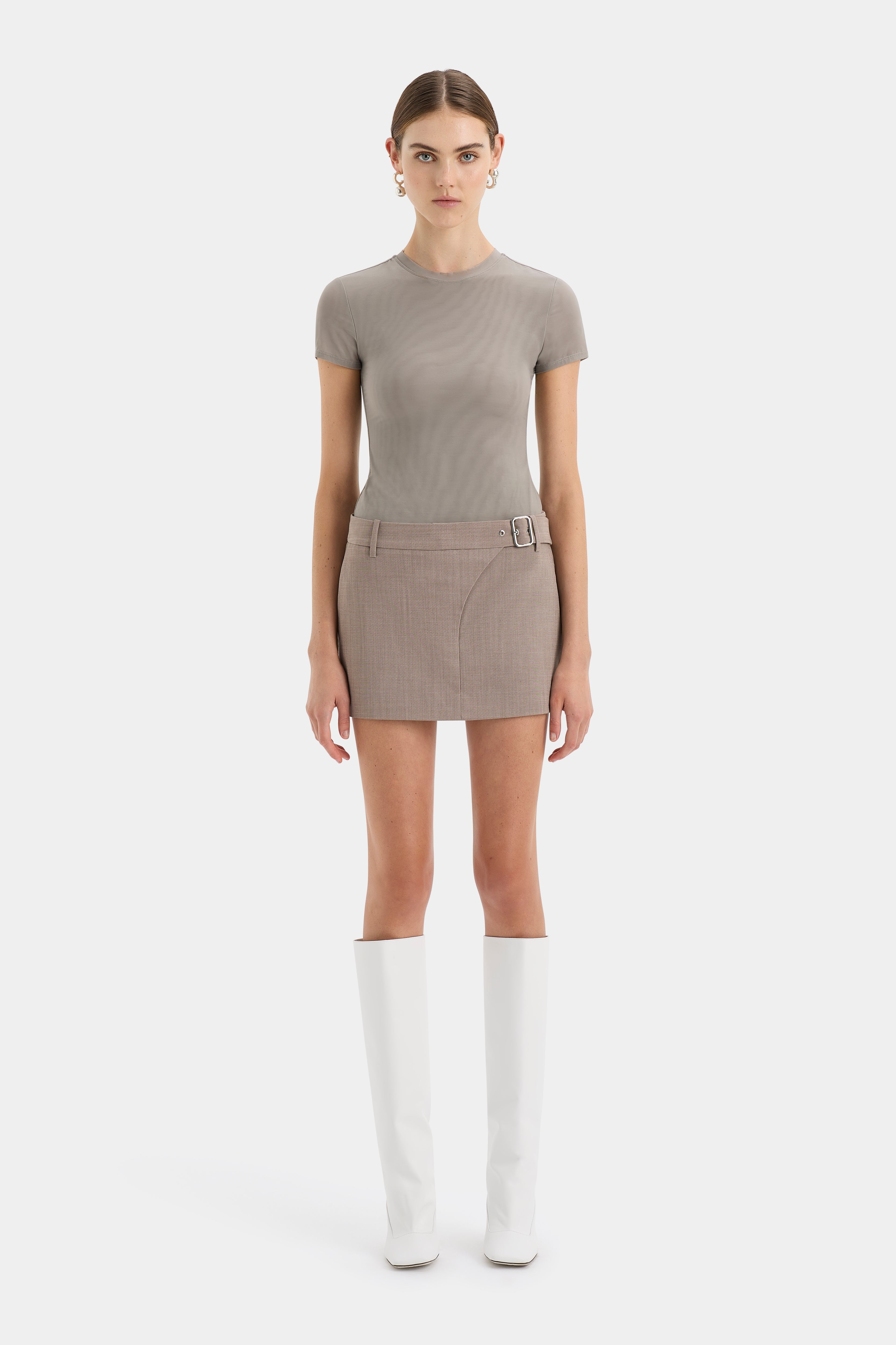 Leonardo Belted Mini Skirt for Women - High Waist Stretchy Denim Skirt with Adjustable Belt | Perfect for Casual Outfits, Date Nights & Office Wear