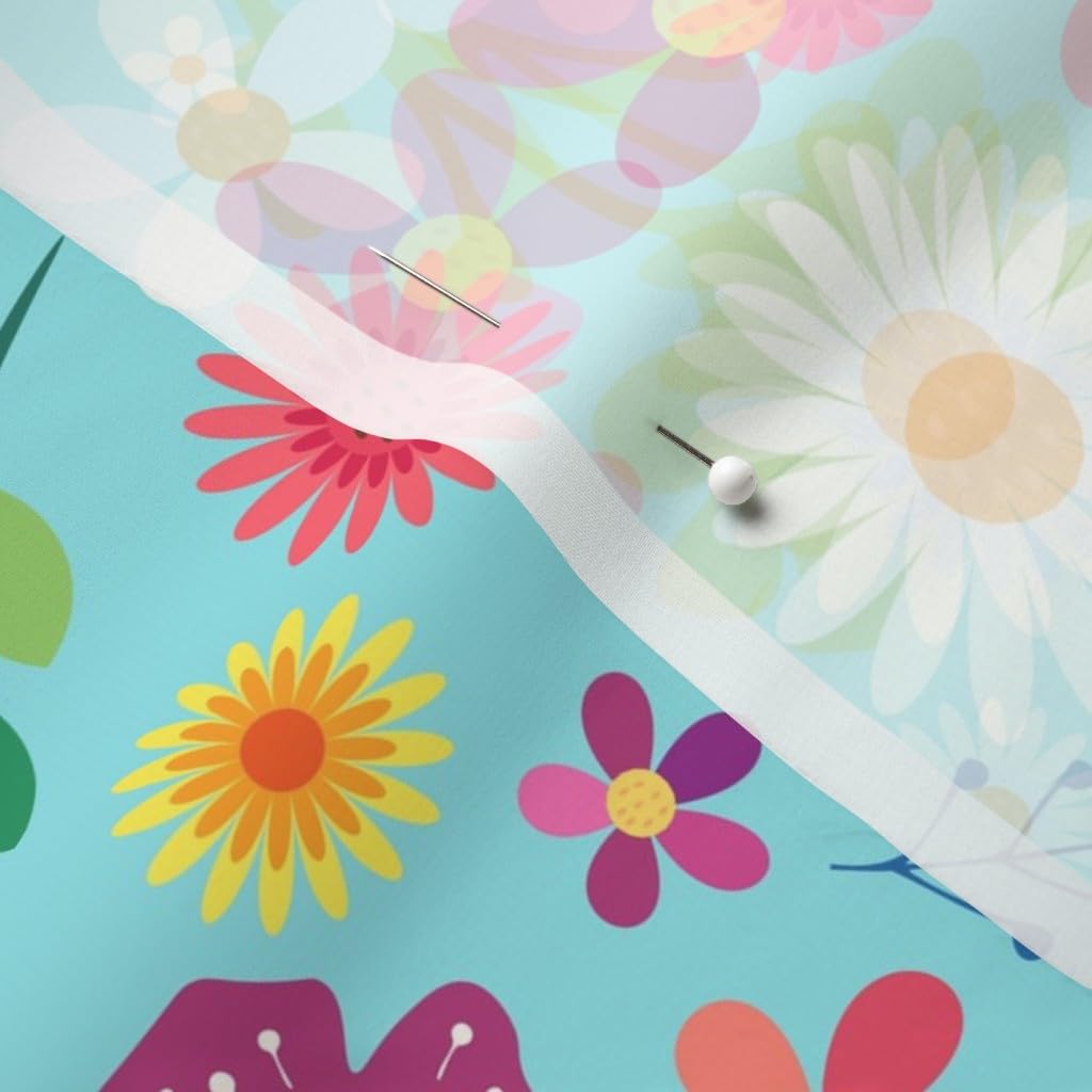 Spring Garden Tea Party Floral Birds Scandi Picnic Printed Chiffon Fabric Fat Quarter - Premium Spoonflower Fabric for Sewing Dresses, Fashion Apparel & Home Decor - Perfect for DIY Projects, Quilting, and Tablecloth Designs