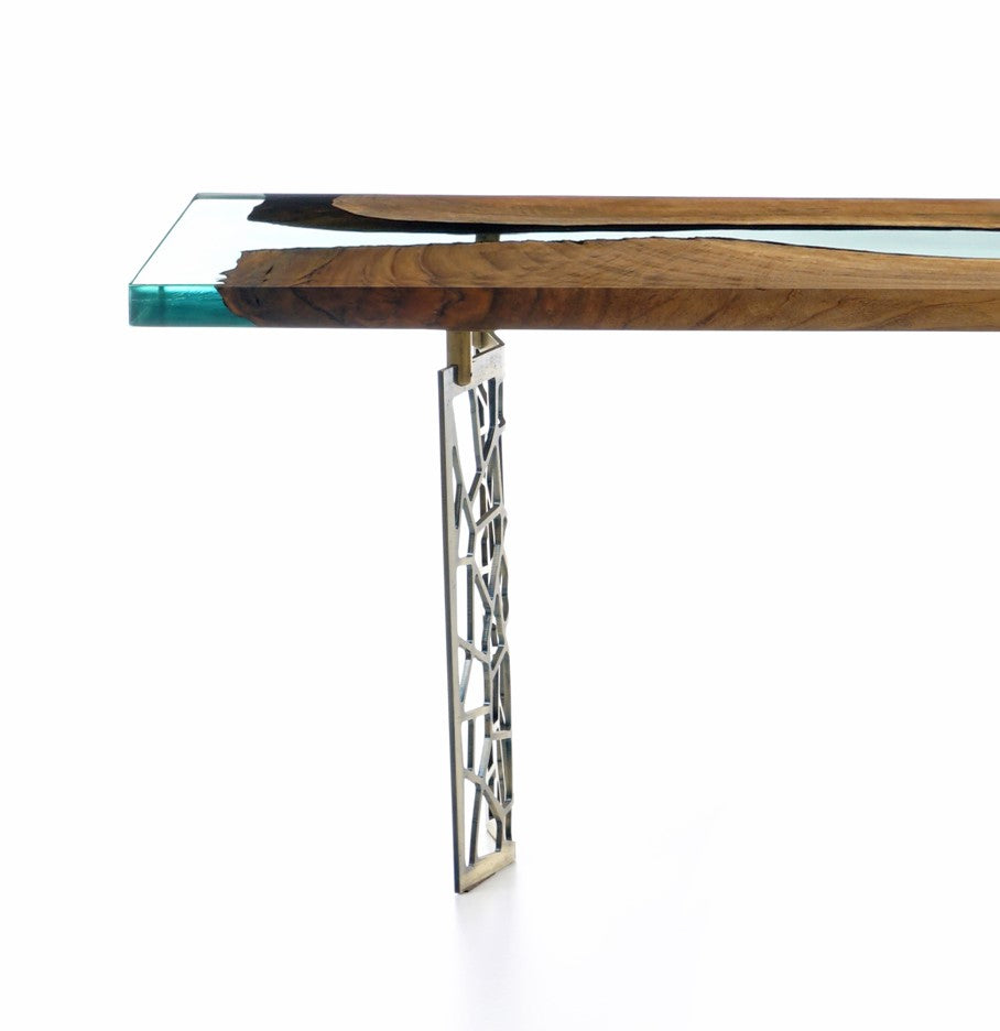 Voronoi Collection Walnut Wood and Resin Sofa & Entry Table - Modern Handcrafted Furniture for Living Room and Entryway Decor