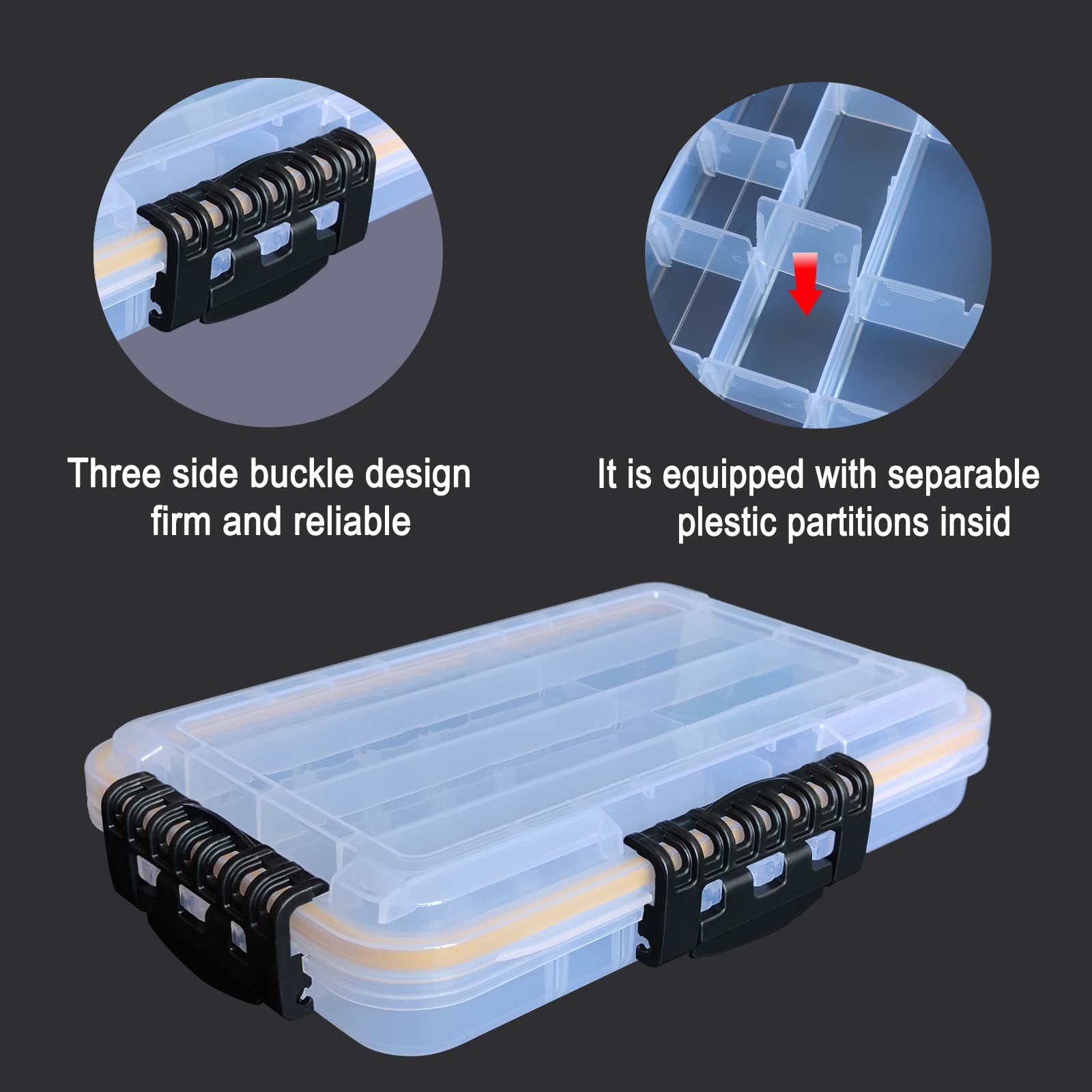 Transparent Airtight Fishing Tackle Box 3600/3700 with Removable Dividers - Waterproof & UV Resistant Lure Storage Organizer for Freshwater & Saltwater Fishing Gear - Perfect for Boat, Kayak, and Shore Fishing Trips