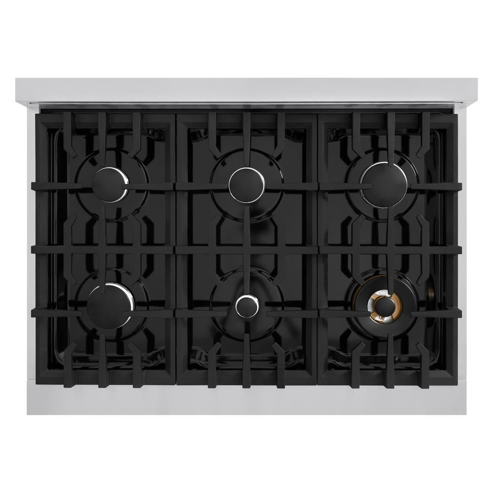 ZLINE 36 Inch 5.2 Cu. Ft. Stainless Steel Gas Range with 6 Burner Cooktop & Convection Oven - White Matte Door (CGR WM 36) - Perfect for Modern Kitchens, Home Chefs & Entertaining