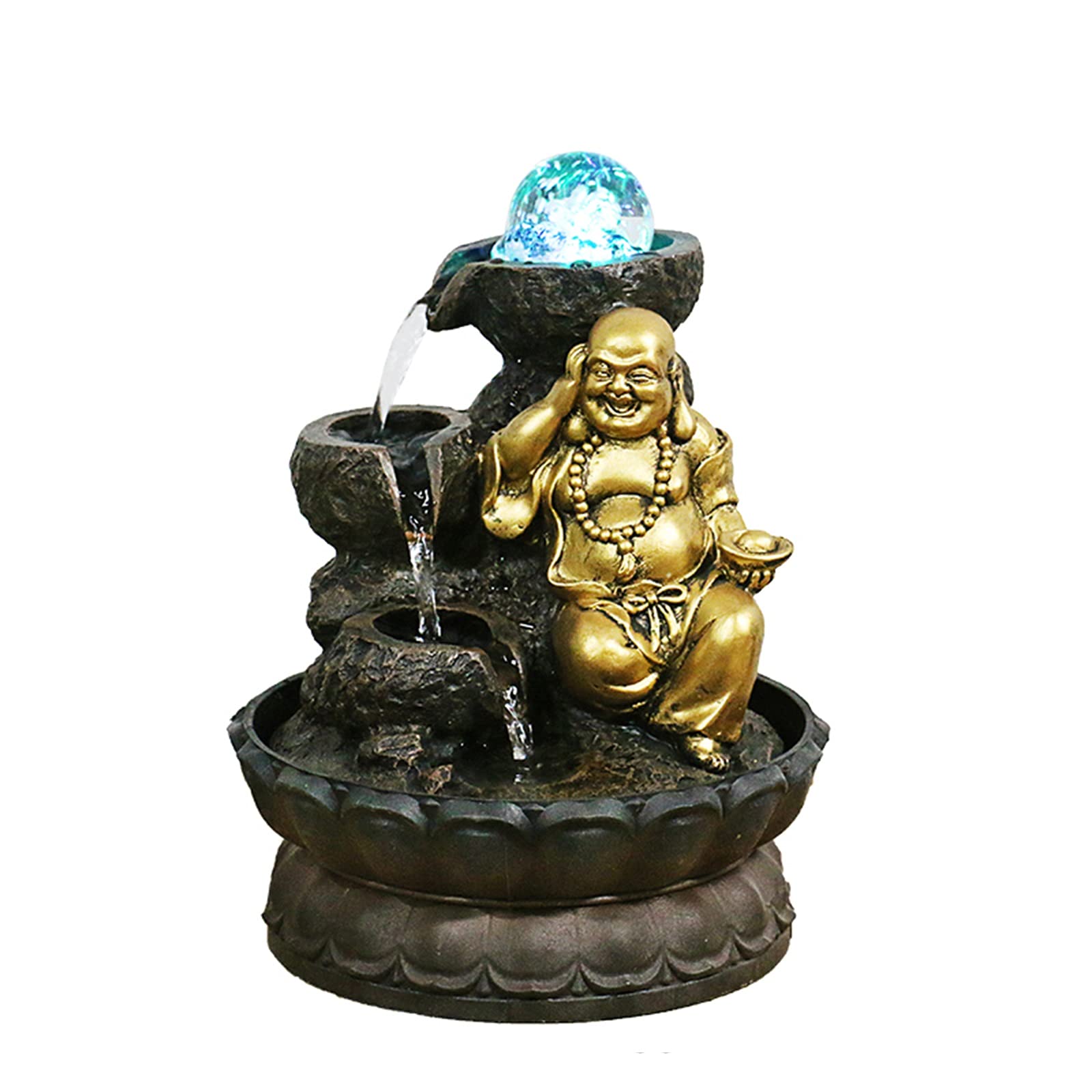 Desktop Fountain - Maitreya Buddha Tabletop Fountain for Good Luck, Home & Office Decor, Living Room, TV Cabinet, Tea Room, Meditation Space - Relaxing Waterfall Fountain for Stress Relief & Zen Ambiance
