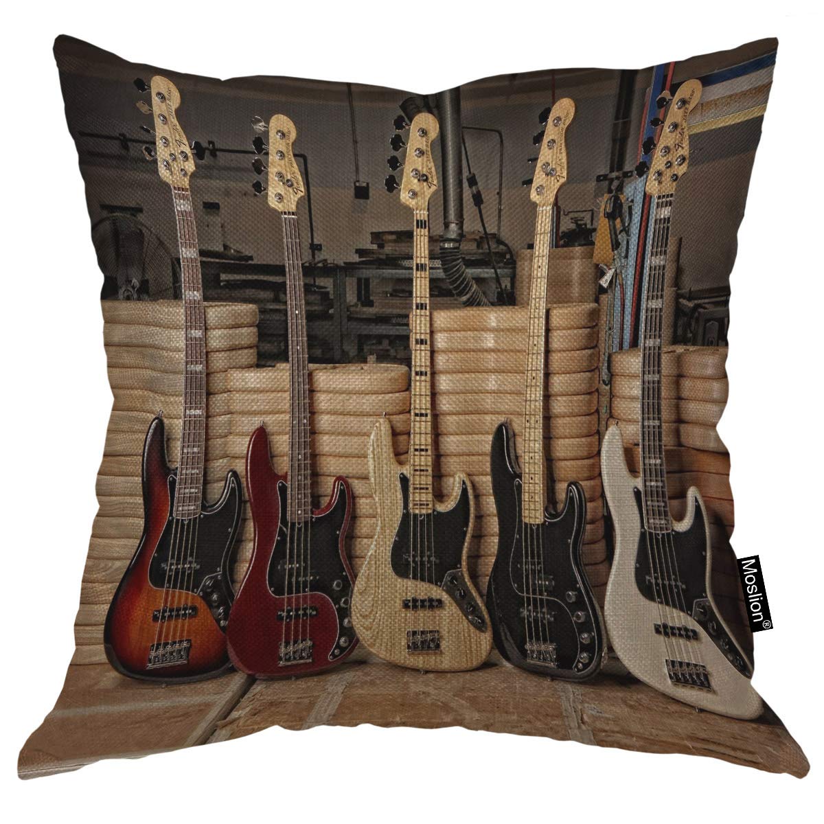 18x18 Inch Guitar Throw Pillow Cover - Bass Music Instrument Design, Cotton Linen Square Cushion Case for Home Decor, Car & Stage Performance - Perfect for Musicians' Gifts & Living Room Sofa Decor