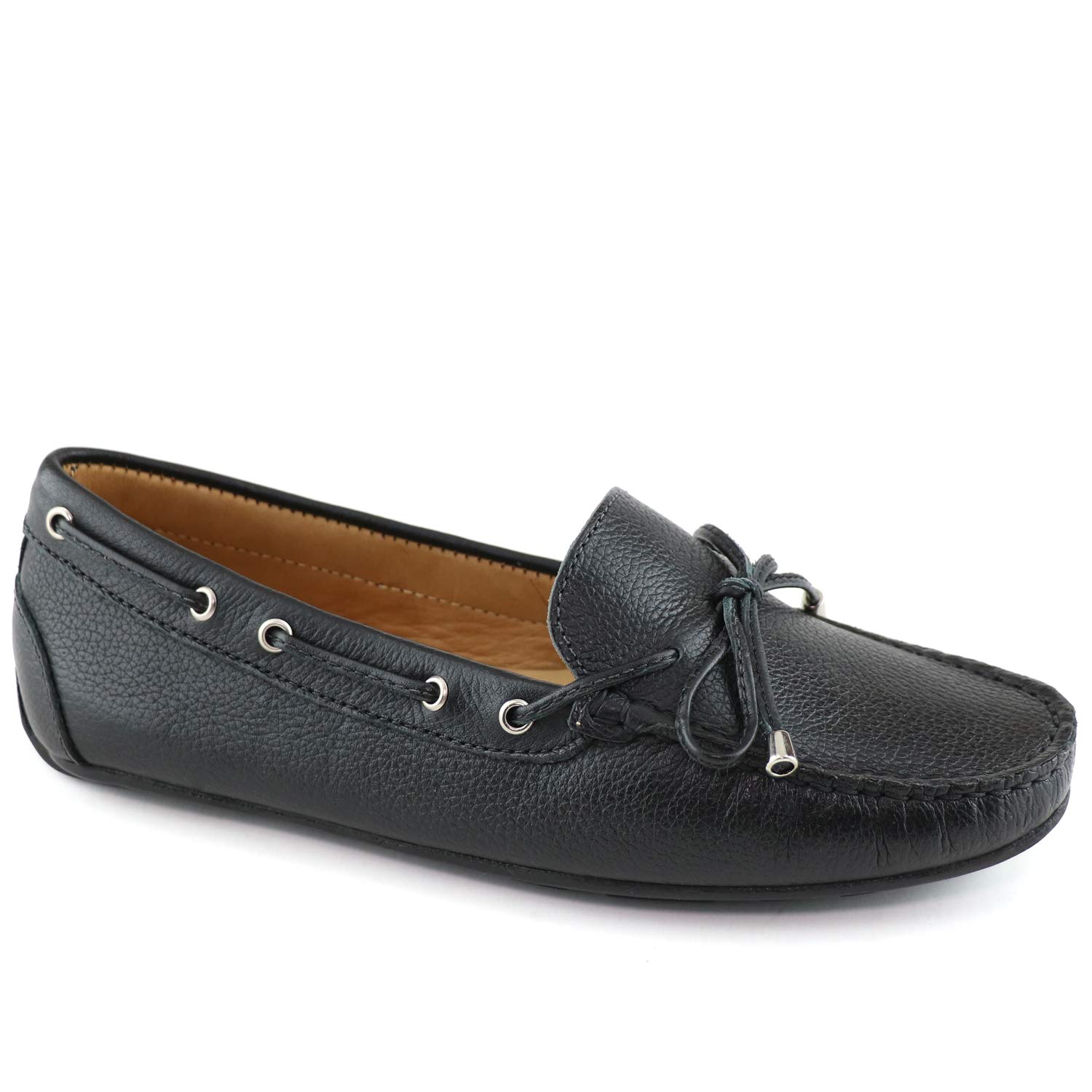 MJNY Women's Genuine Leather Driving Moccasins - Comfortable Slip-On Loafers with Tie Bow Detail | Lightweight & Fashionable Flat Shoes for Casual Wear, Work, and Everyday Use