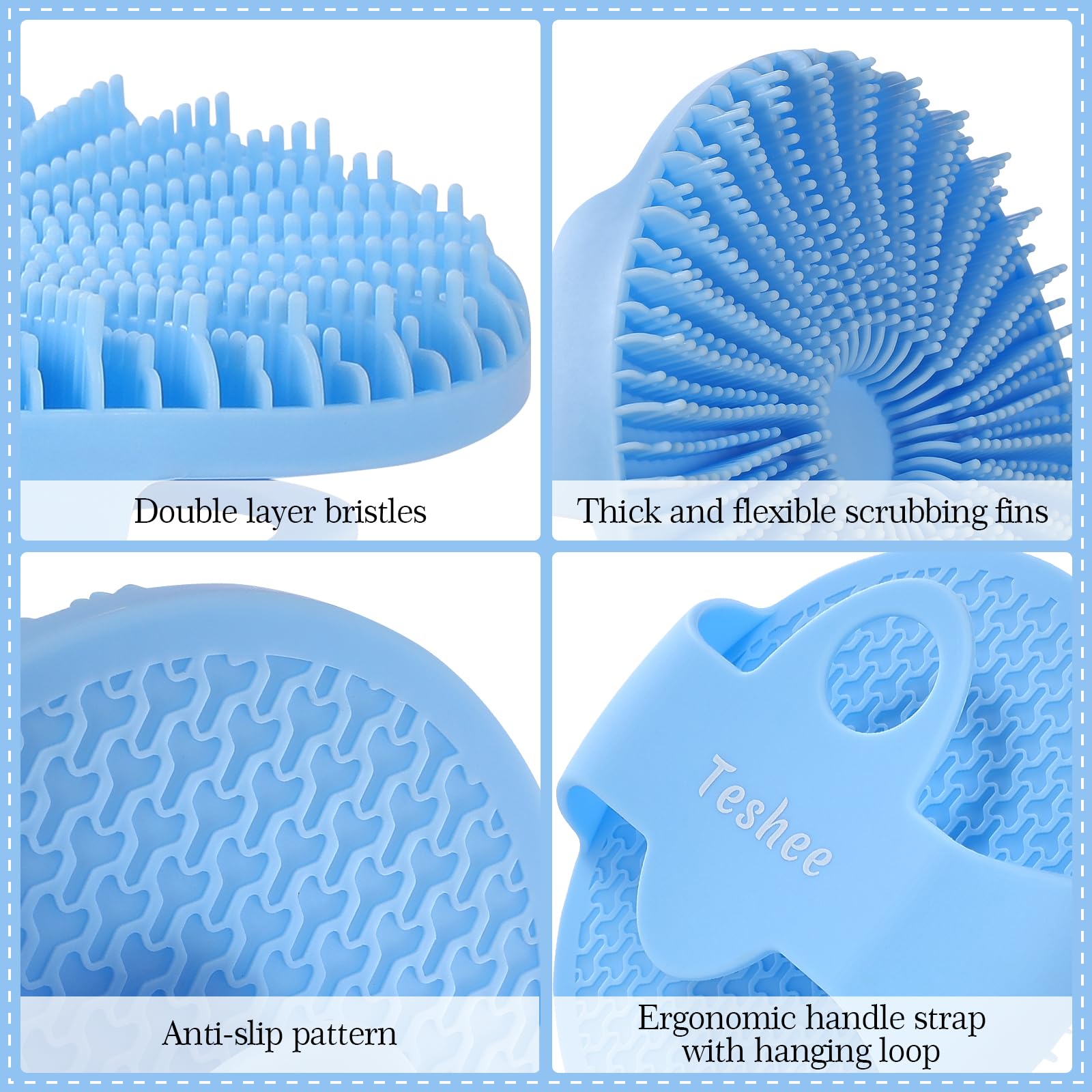 Exfoliating Silicone Body Scrubber for Shower - Gentle Back Scrubber for Men & Women with Sensitive Skin | Long Lasting, Lathers Well | Perfect for Daily Exfoliation & Deep Cleansing (Blue)