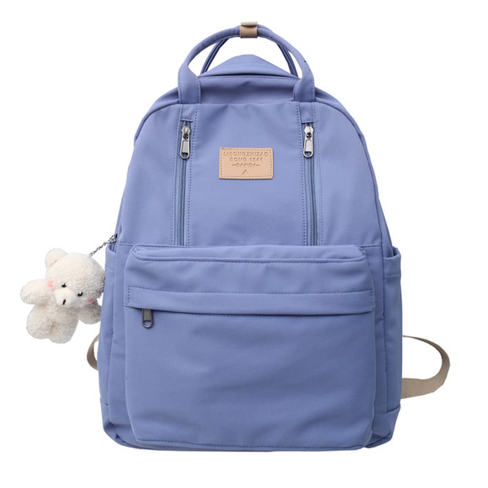 Vintage Preppy Backpack for School Girls - Light Academia Aesthetic Bookbag with Plushies (Blue) | Perfect for School, College, Travel & Everyday Use