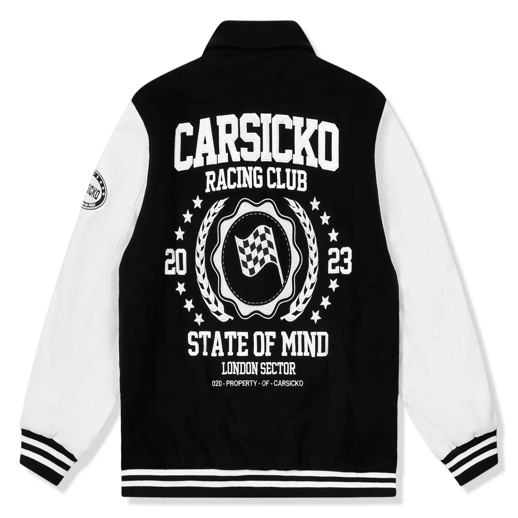 Carsicko Racing Club Black Varsity Jacket - Men's Vintage Baseball Letterman Jacket for Streetwear & Racing Enthusiasts - Perfect for Casual Outfits, Car Meets, and Urban Fashion