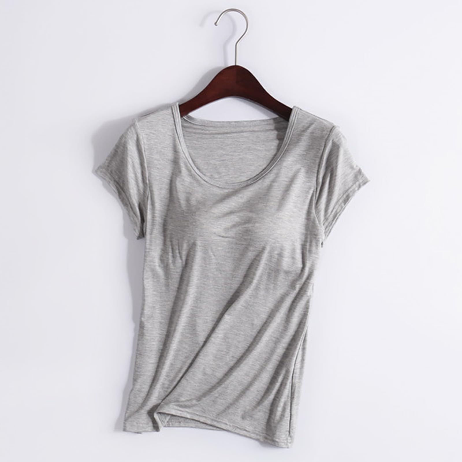 Women's Short Sleeve Tops with Built-in Bra - Soft Comfortable Summer Lounge Wear - Perfect for Yoga, Running, Travel & Everyday Casual Outfits