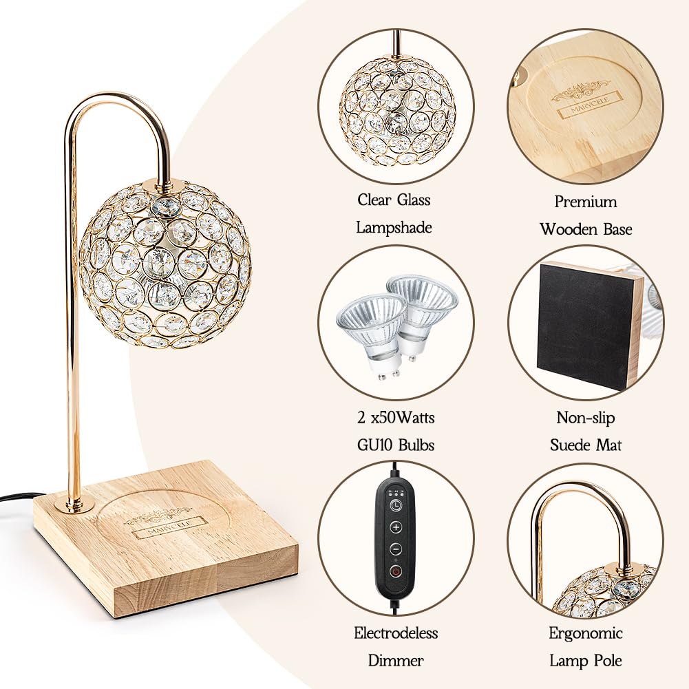 Premium Gold Diamond Candle Warmer Lamp with Timer - 2 Bulbs Included - Elegant Home Decor for Bedroom, Living Room & Office - Perfect Birthday Gift for Women, Mom & Home Lovers - Wax Melt Warmer for Aromatherapy & Cozy Ambiance