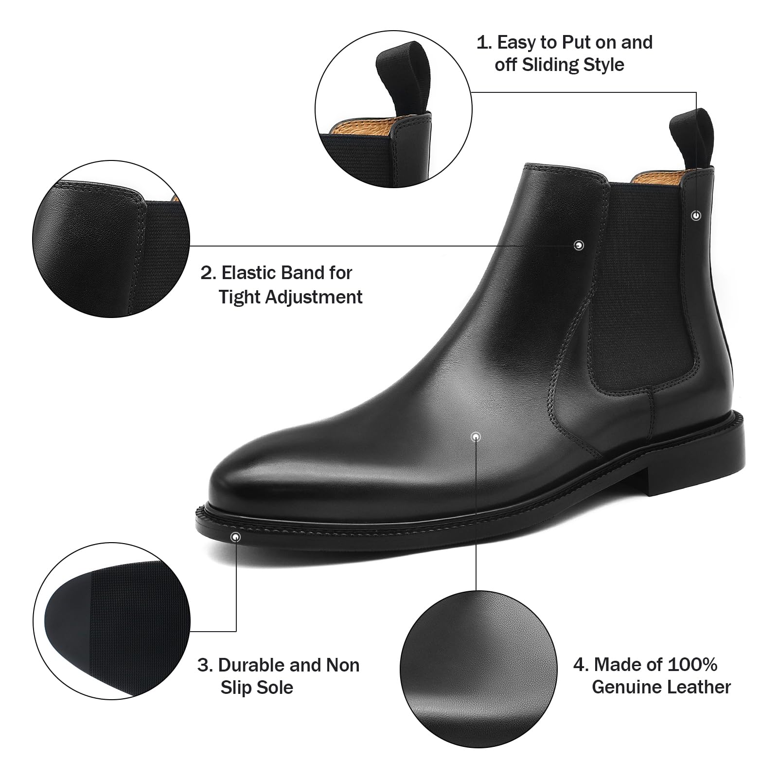 Premium Genuine Leather Men's Chelsea Boots - Slip On Dress Boots for Men | Comfortable & Stylish for Work, Casual Outfits & Date Nights