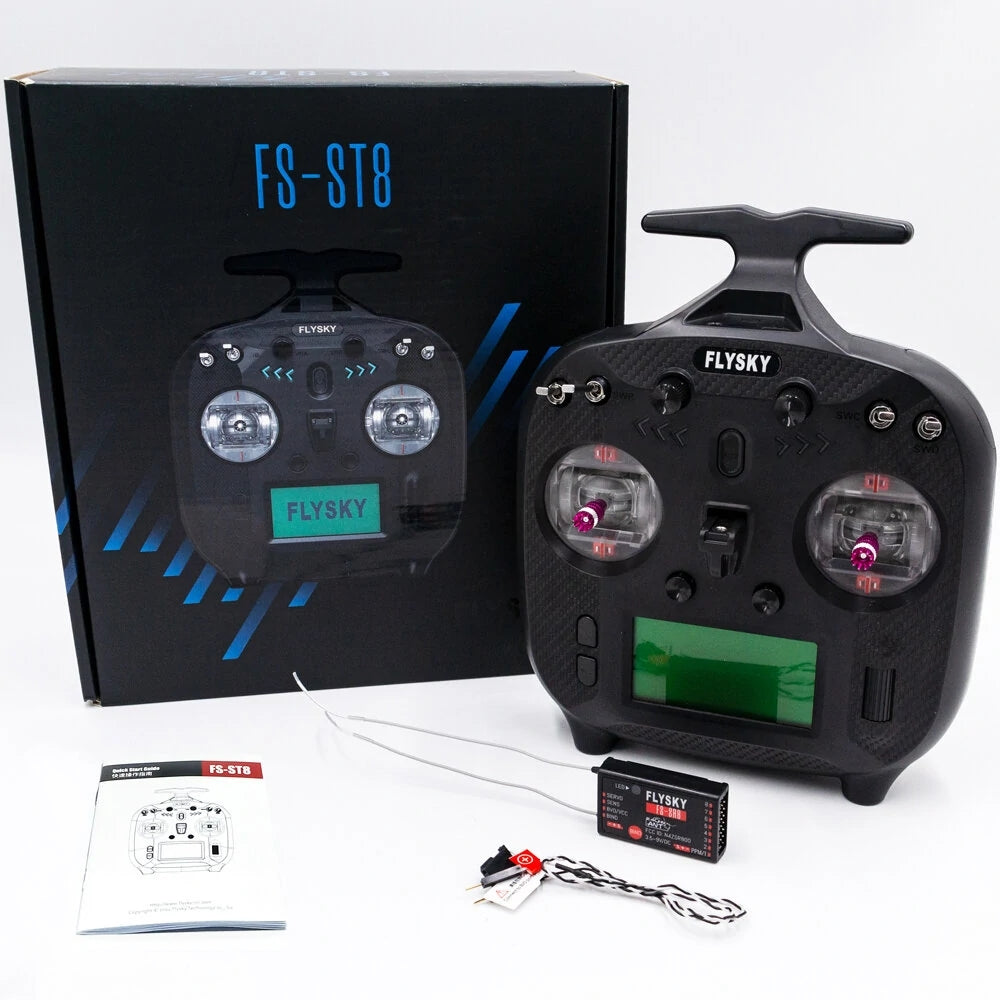 FLYSKY FS-ST8 2.4GHz 10-Channel Radio Transmitter with RGB Assistant 3.0 & FS-SR8 Receiver - Compatible with RC Airplanes, Cars, Boats, Robots and FPV Drones - Perfect for Hobbyists, Racing and Aerial Photography