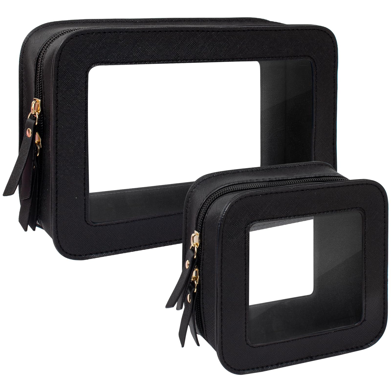 KOTORA Clear Makeup Bag Set for Women - Waterproof Travel Cosmetic Organizer & Toiletry Pouch - Perfect for Car Essentials, Gym, Airplane Carry-on & Daily Beauty Storage (Black)