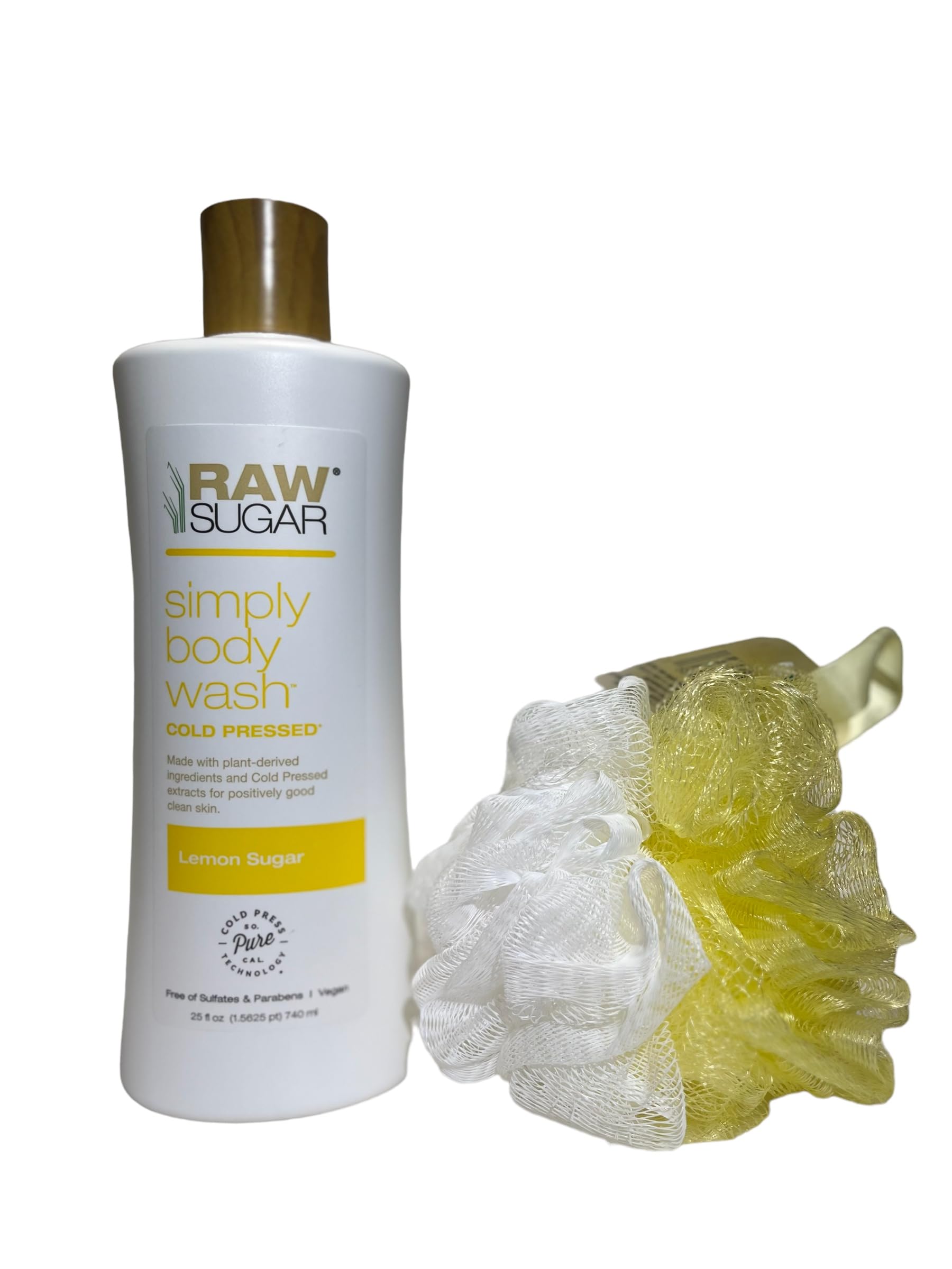 Raw Sugar Lemon Sugar Body Wash Bundle - 25 oz. Body Wash + Matching Loofah | Refreshing Citrus Shower Gel for Dry Skin | Perfect for Morning Showers & Spa Days