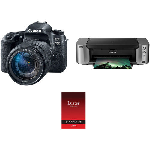 Canon EOS 77D DSLR Camera with 18-135mm USM Lens & Inkjet Printer Kit - Professional Photography Bundle for Travel, Portraits & Home Printing