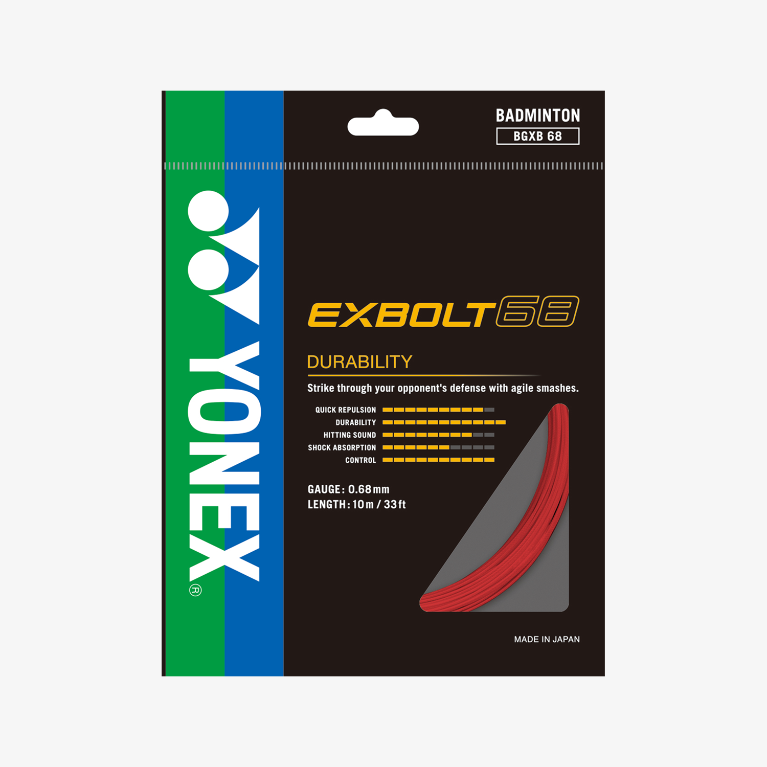 Yonex Exbolt 68 Badminton String - 10m Length, 6 Color Options | High Performance String for Competitive Play & Training
