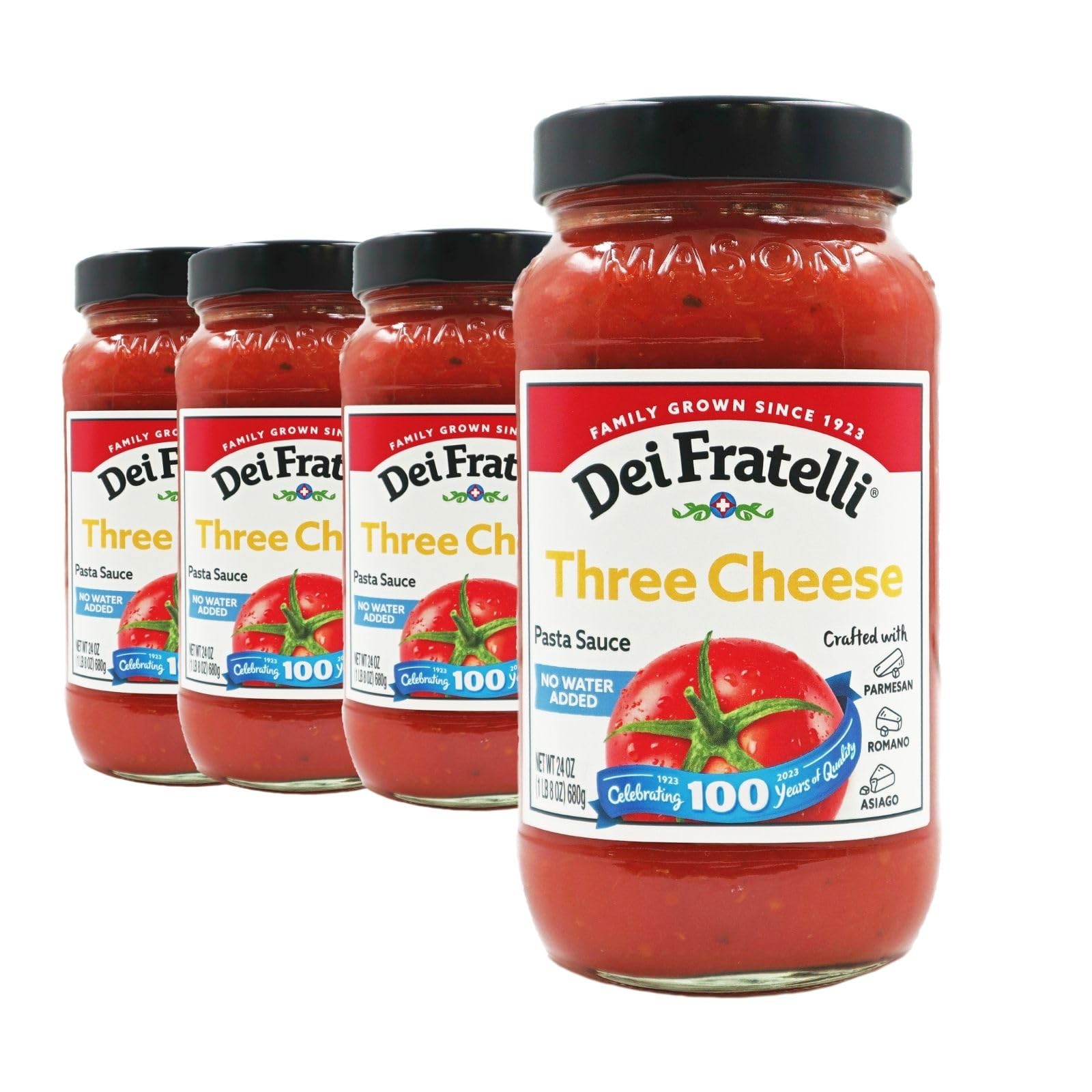 Dei Fratelli Three Cheese Pasta Sauce - 24 oz Jars (4 Pack) - Authentic Italian Recipe - No Water Added, No Tomato Paste - Perfect for Lasagna, Spaghetti & Family Dinners