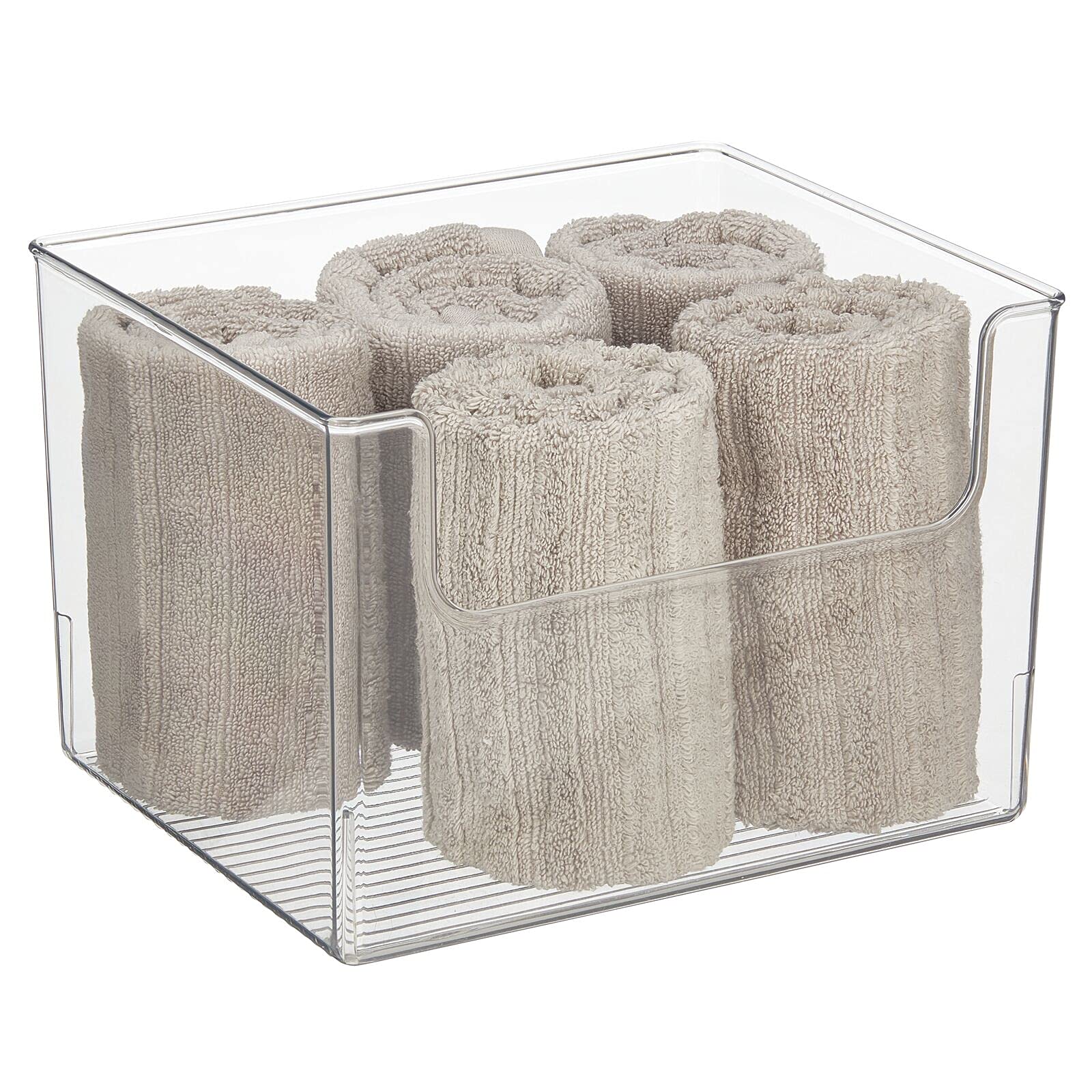 mDesign Modern Plastic Open Front Storage Organizer Bin Basket - 2 Pack Clear for Bathroom Vanity, Shelf, Cubby, Cabinet & Closet Organization - Perfect for Makeup, Toiletries & Small Item Storage - Ligne Collection