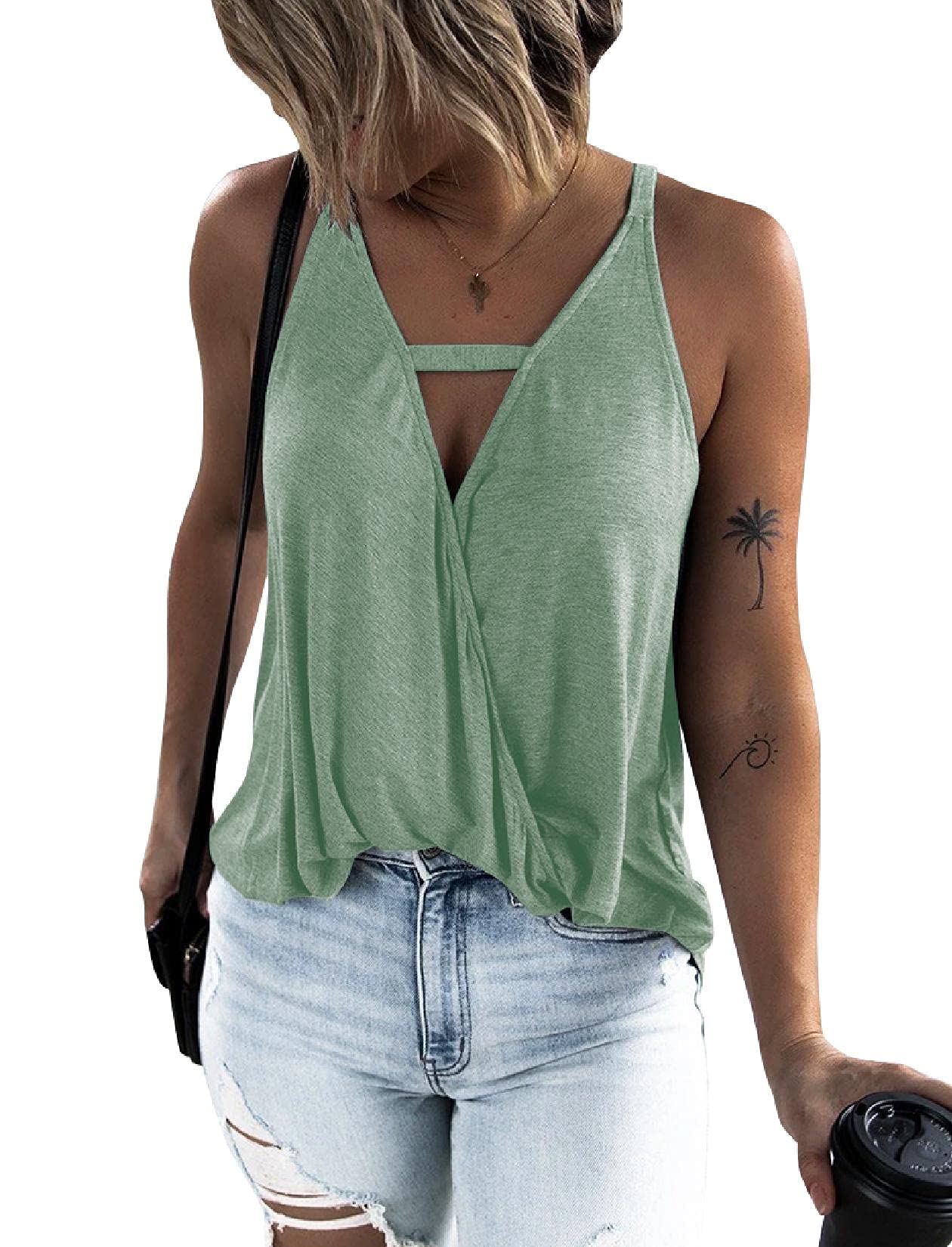 Women's Sexy Choker V-Neck Wrap Tank Top - Sleeveless Stretchy Summer T-Shirt for Casual Wear, Date Night & Beach Outfits
