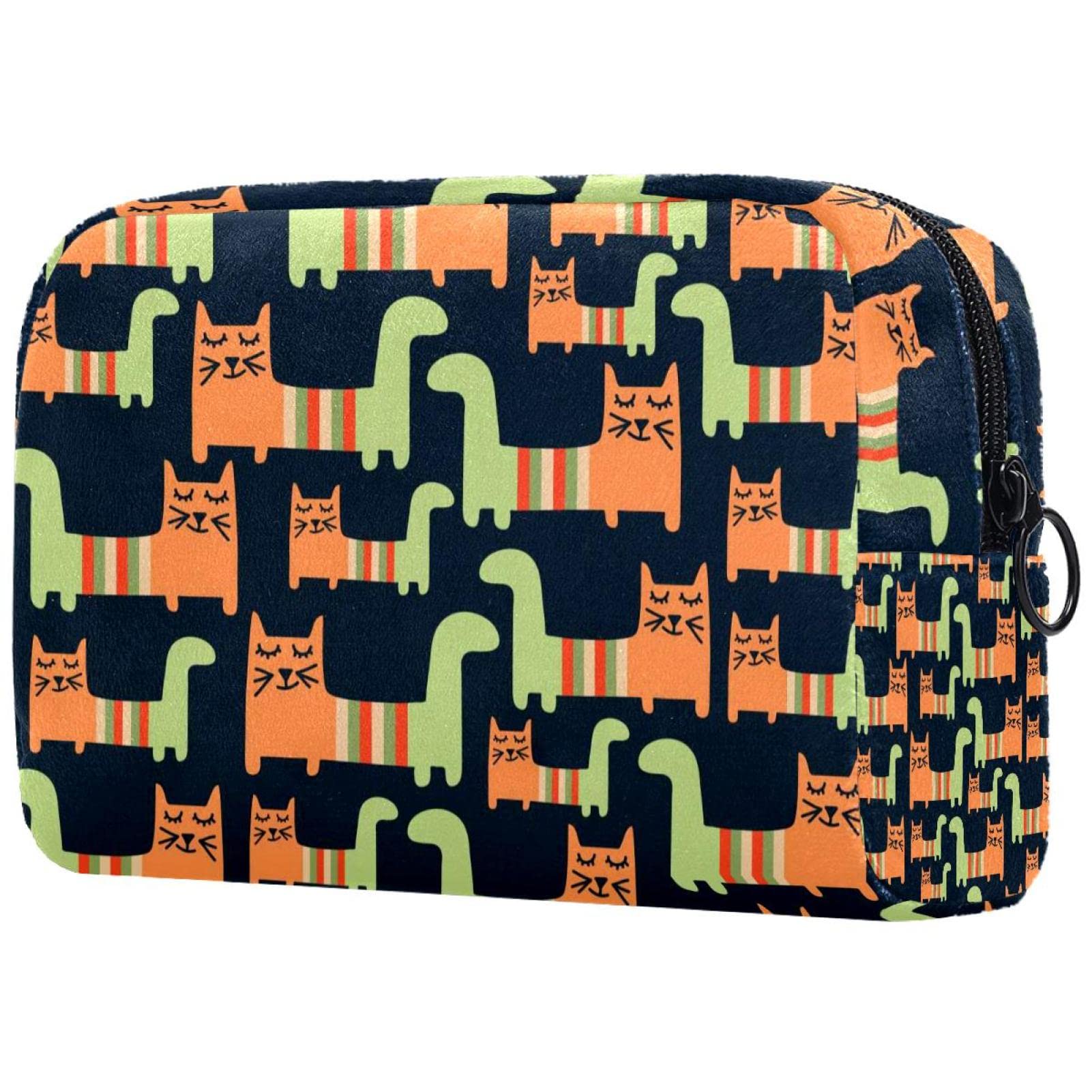 Waterproof Seamless Cat Pattern Cosmetic Bag for Girls - Cute Cotton Zipper Makeup Pouch for Travel, Business Trips & Daily Use
