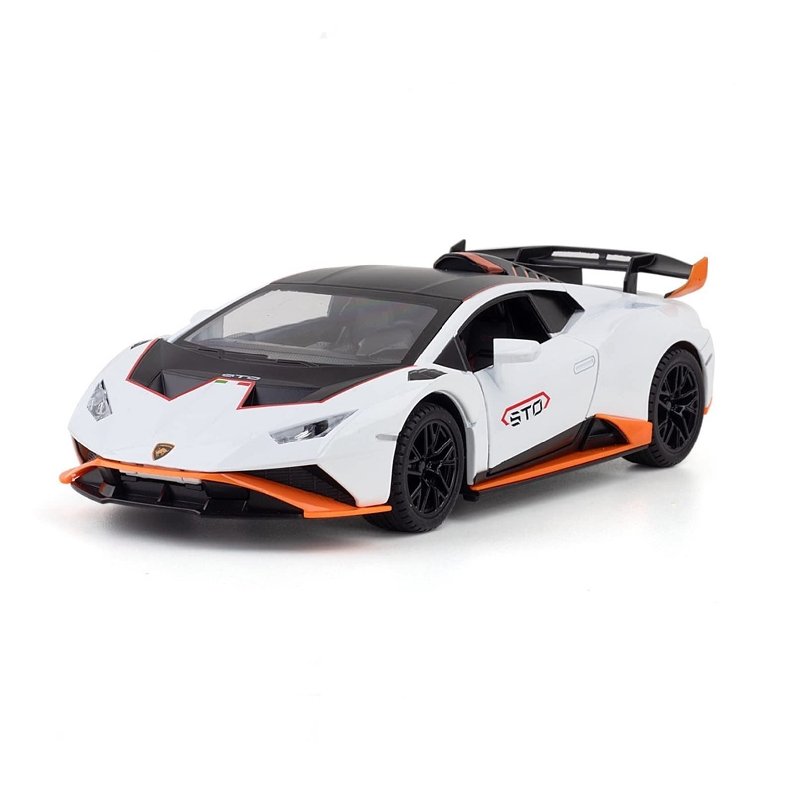 HETING 1:24 Scale Lamborghini Huracan STO Alloy Diecast Car Model with Simulation Sound & Light - Pull Back Toy for Kids & Collectors (White) - Perfect for Birthday Gifts, Display Collections & Racing Play