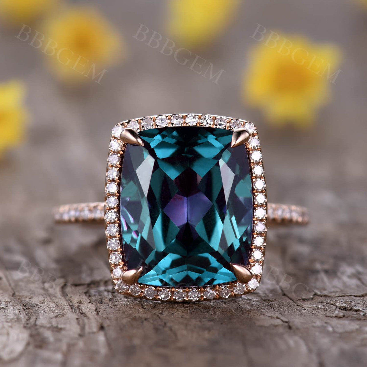 4.5 Carat Cushion Cut Alexandrite Engagement Ring with Diamond Wedding Band - Perfect for Proposals, Anniversaries & Bridal Jewelry Sets