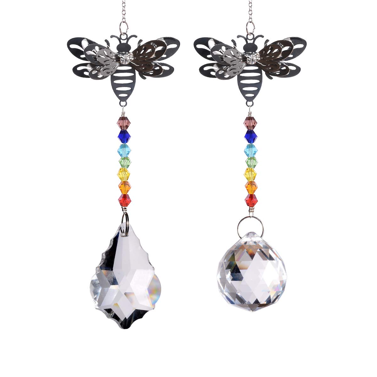 2 Pack Crystal Glass Bee Suncatchers - Rainbow Maker Window Prisms for Home Decor, Gifts & Garden Ornaments - Creates Beautiful Rainbows in Sunrooms, Nurseries and Outdoor Spaces