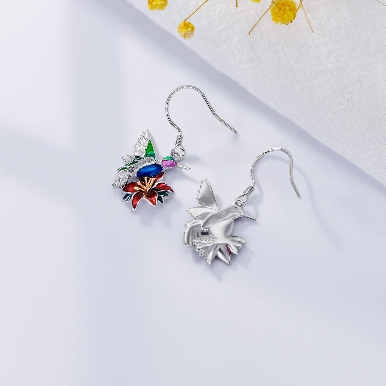 PEIMKO Sterling Silver Hummingbird Dangle Earrings - Cute Floral Drop Earrings for Women | Perfect for Weddings, Parties & Everyday Wear