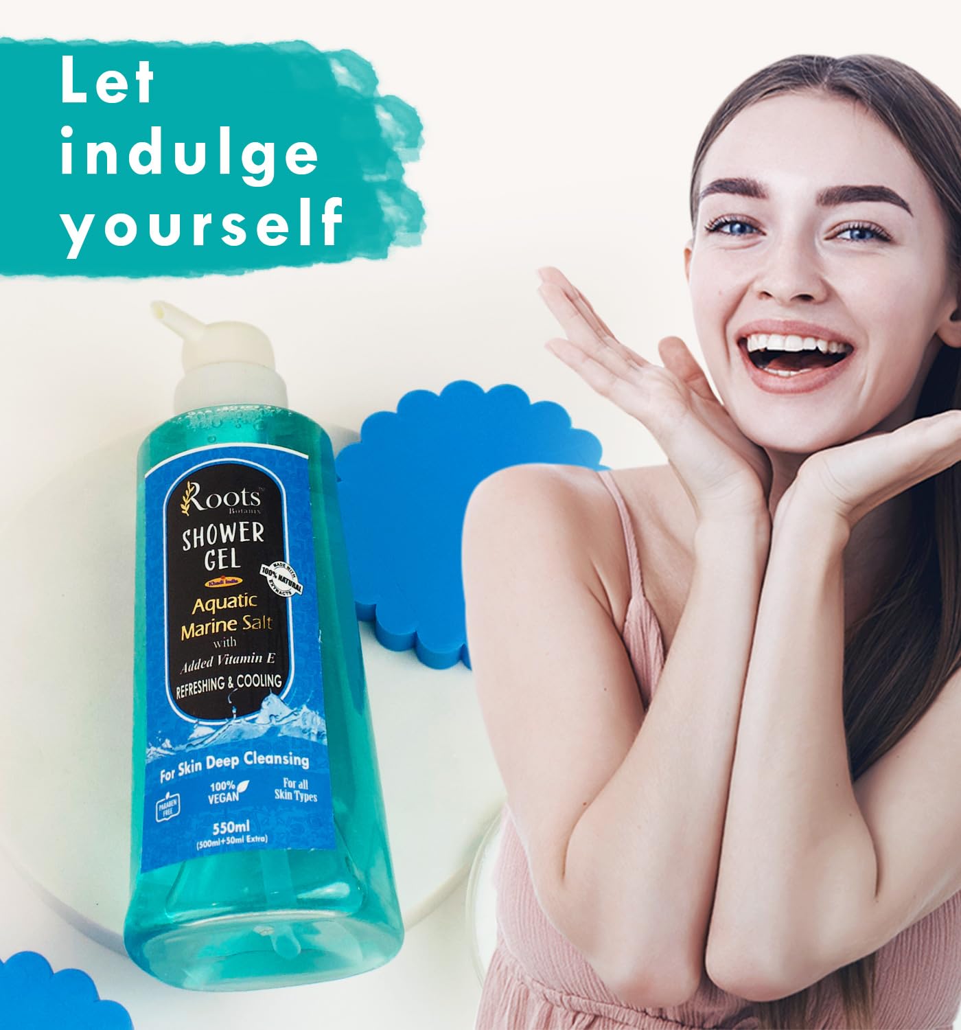 Roots Botanix Sea Mineral Body Wash - Natural Gel-Based Shower Gel with Sea Minerals, Paraben-Free & Silicone-Free for All Skin Types (550ml) - Hydrating & Gentle Cleansing for Daily Shower & Spa Experience