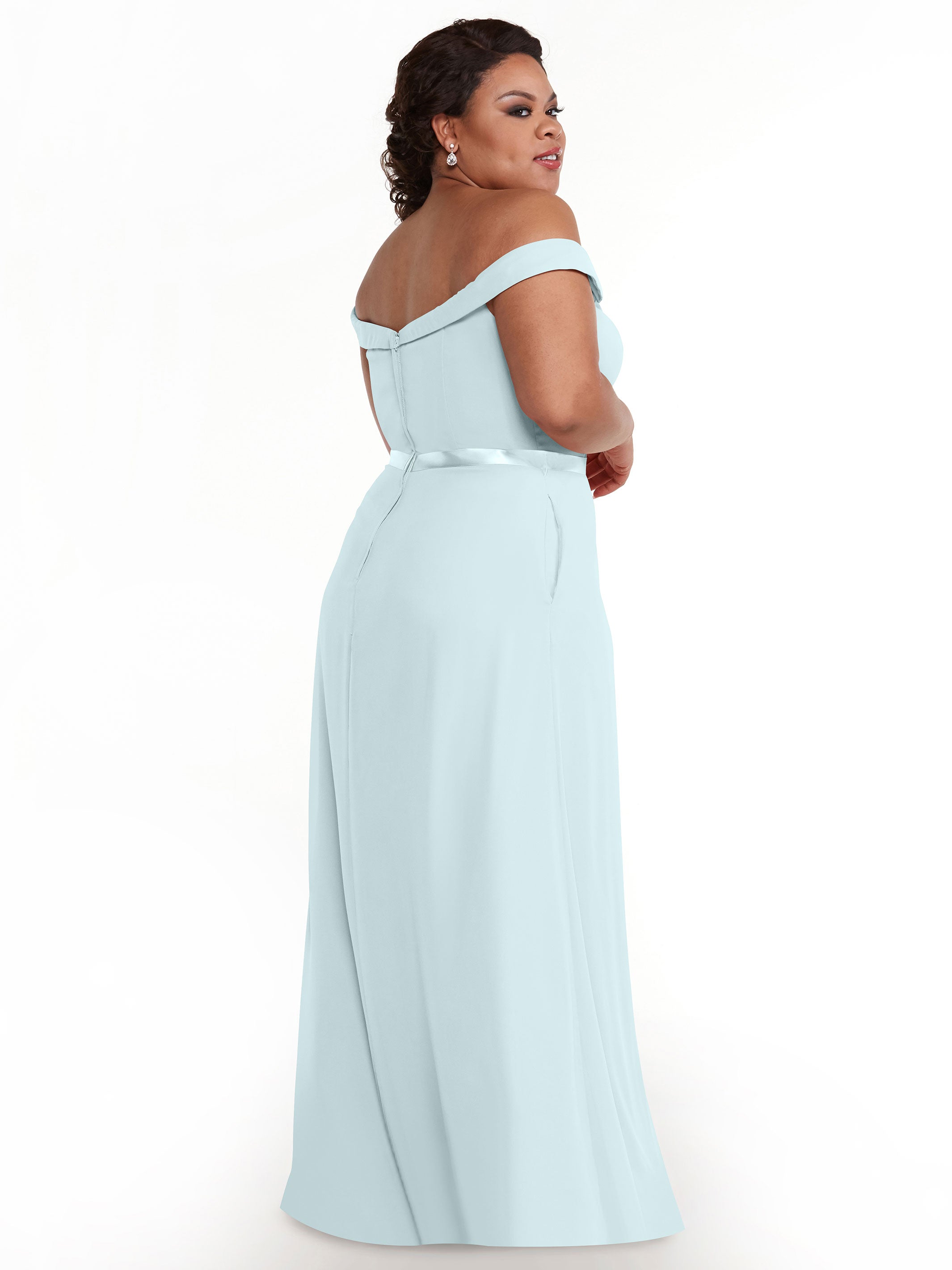 Elegant 80145 Off-The-Shoulder Chiffon A-Line Bridesmaid Dress with Sash - Perfect for Weddings, Formal Events & Special Occasions