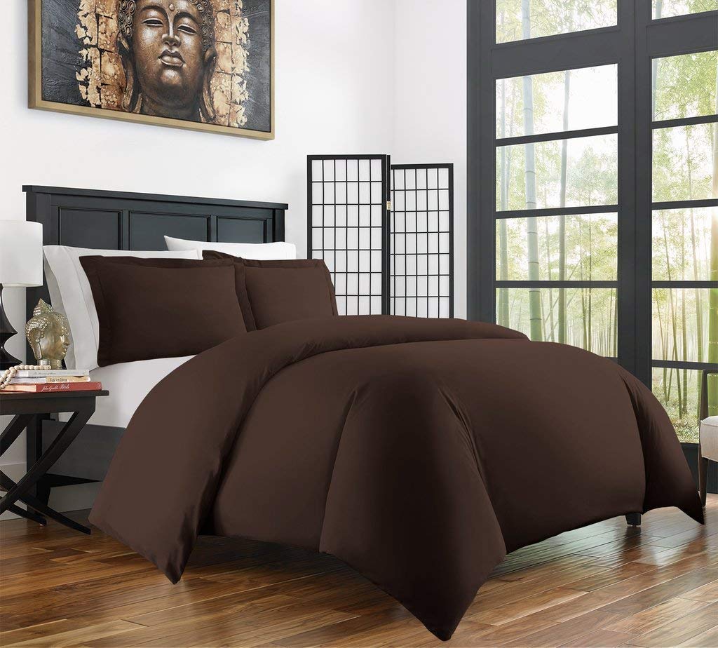 Organic Cotton Warm 400 GSM 3-Piece Quilted Microfiber Comforter Set - Down Alternative, 400TC All-Season Duvet Insert with Corner Tabs + 2 Pillowcases, Super King Size, Chocolate Brown | Perfect for Bedroom, Guest Room, and Cozy Winter Nights