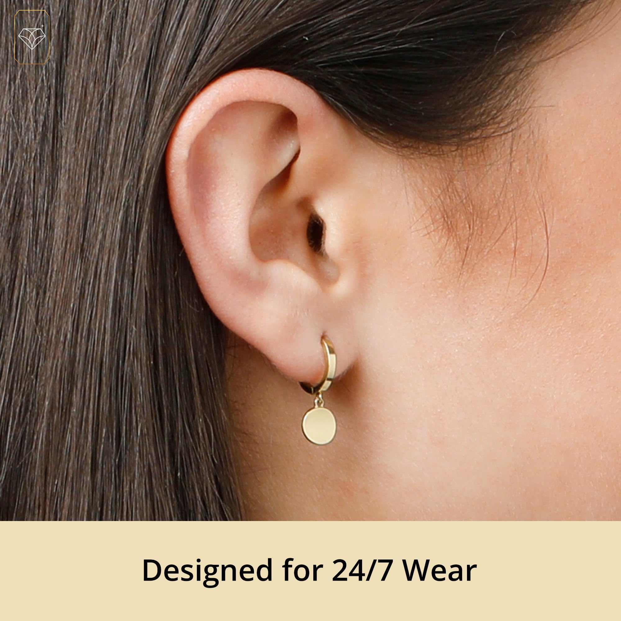 14K Yellow Gold Small Huggie Hoop Earrings for Women - 10mm Round Plate Dangle Earrings | Minimalist Everyday Jewelry for Work, Date Night & Special Occasions