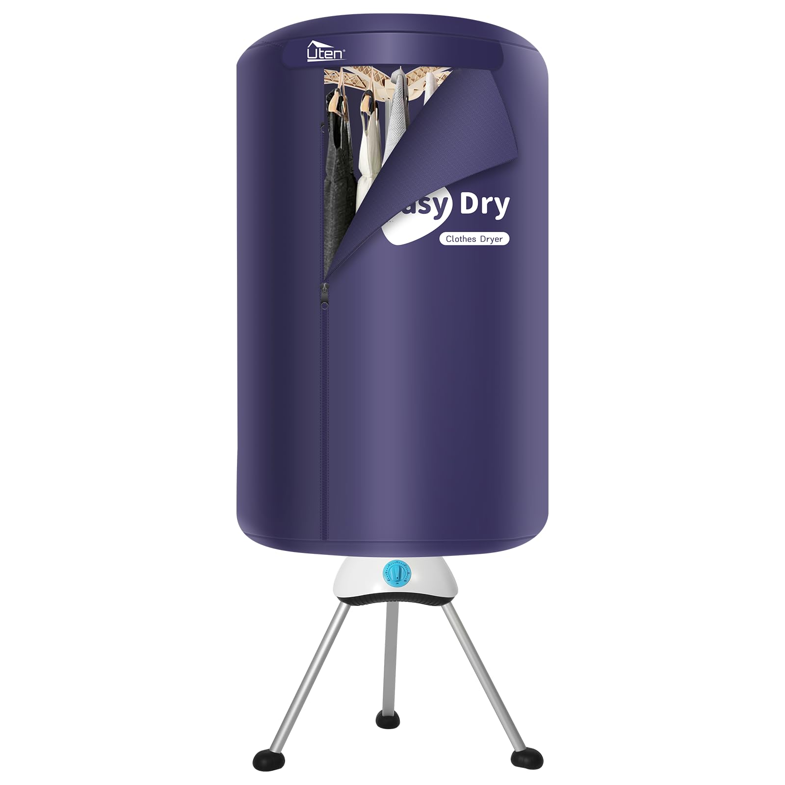 55 Inch Navy Blue Electric Clothes Dryer with Timer - Portable Laundry Drying Rack & Wardrobe for Apartments, Homes - Perfect for Small Spaces, Dorm Rooms & Quick Drying Clothes Indoors