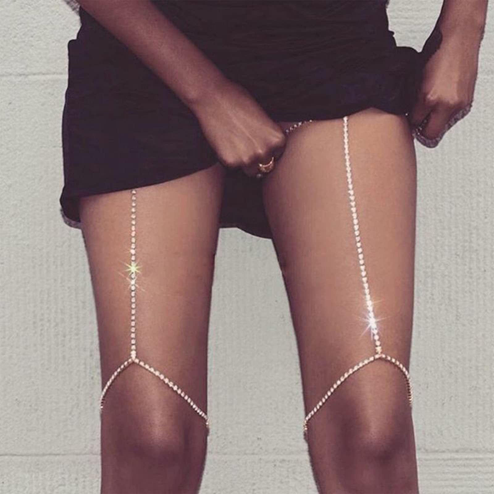 Larancie Silver Thigh Chain Body Jewelry - 2Pcs Bling Rhinestone Leg Chain for Women & Girls | Perfect for Beach, Bikini, Party & Festival Outfits