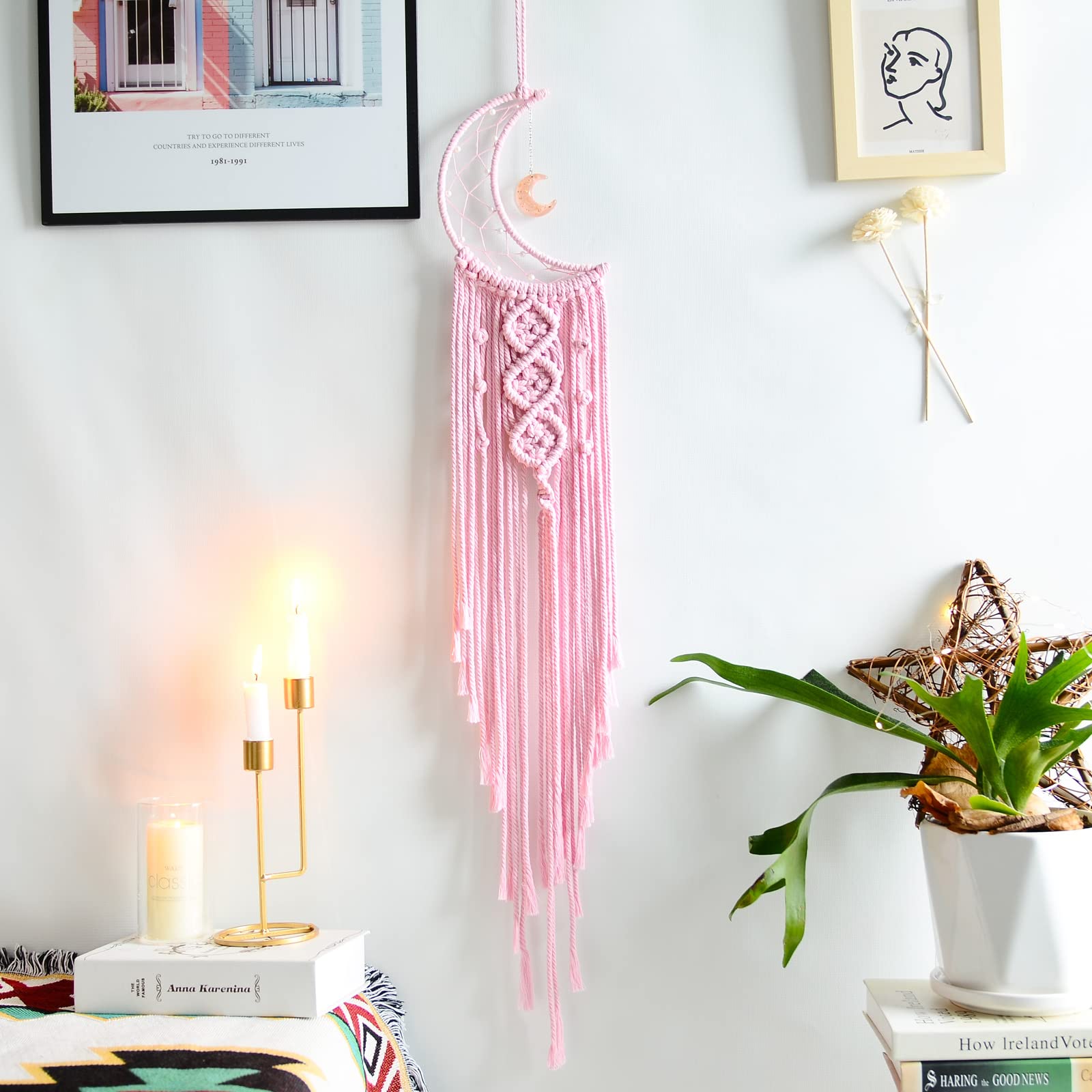 JOBOSI Moon Handmade Dream Catcher - Boho Hippie Wall Hanging for Bedroom Decor, Unique Gifts for Women, Girls, Teens & Mothers - Perfect for Nursery, Dorm Room & Boho Home Decor
