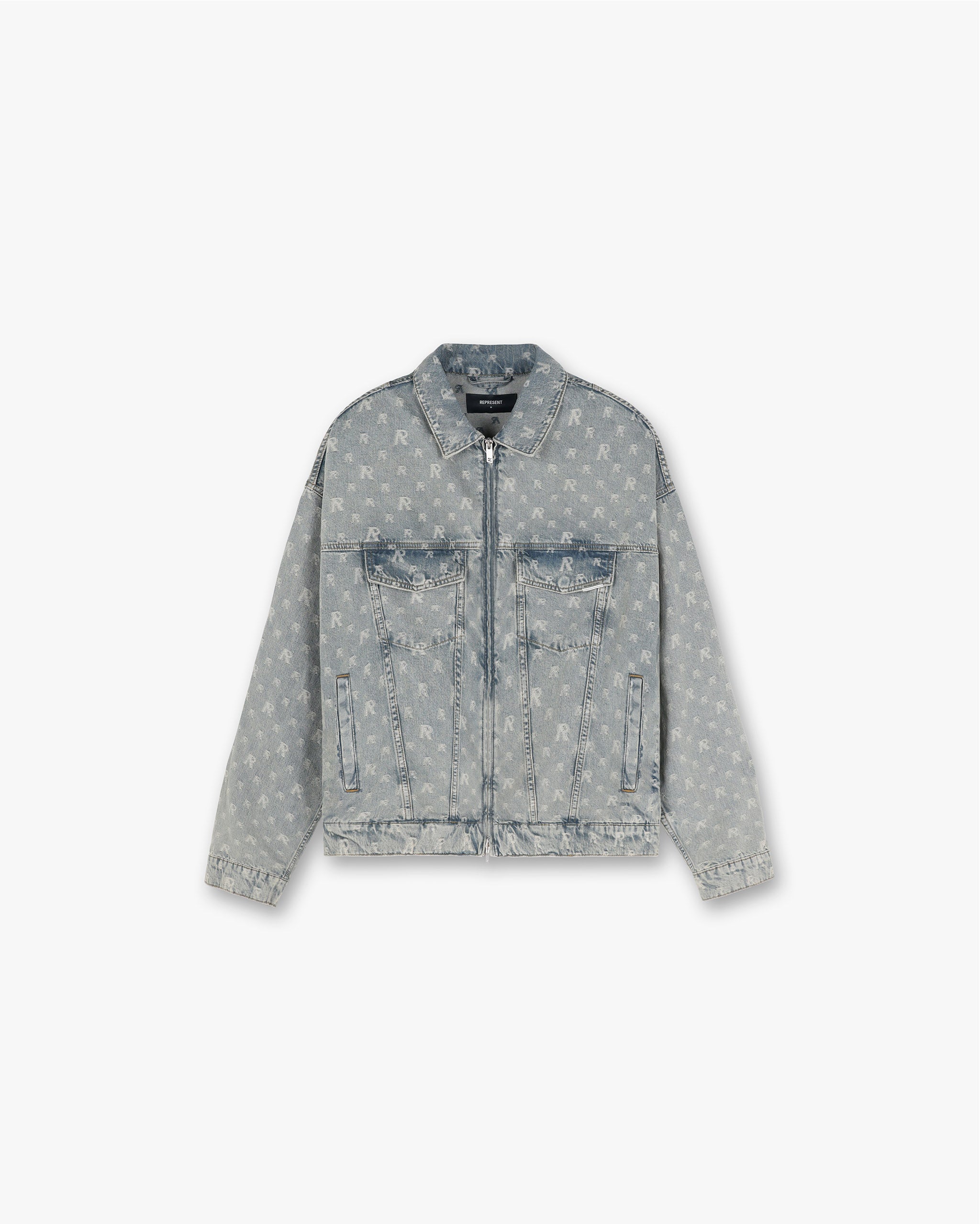 R4 Monogram Denim Jacket - Stone Wash Distressed Vintage Style for Men & Women | Perfect for Casual Outfits, Streetwear Fashion and Layering