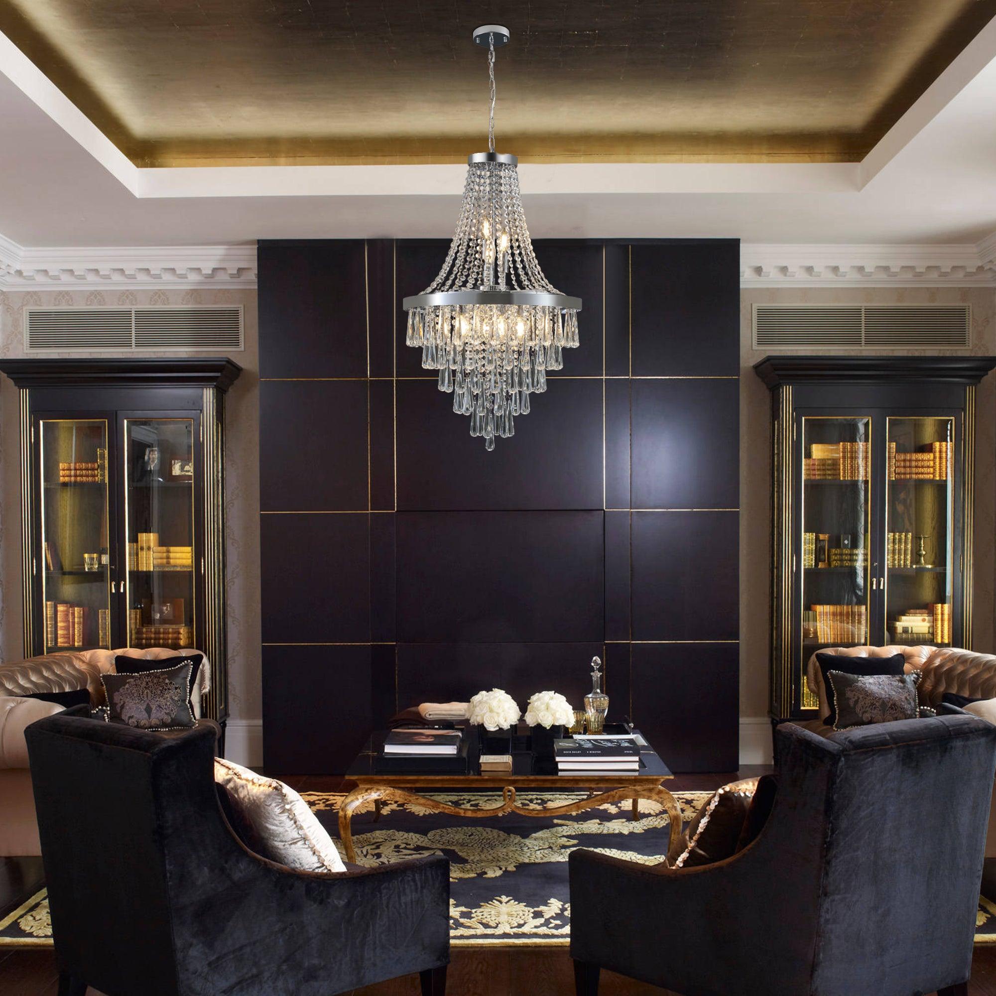 Modern Crystal Chandeliers in Chromium Finish - Large Luxury Ceiling Light Fixture for Dining Room, Living Room & Foyer Lighting