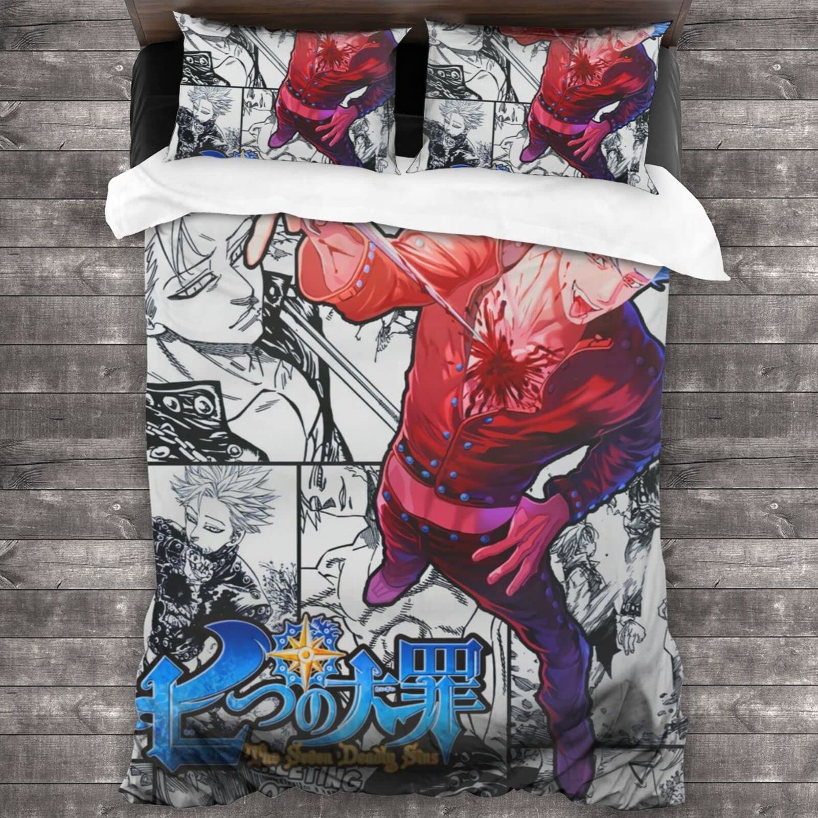 The Seven Deadly Sins Anime Bedding Set - Full Size 3-Piece Comforter Cover + 2 Pillowcases for Boys & Girls, Soft Microfiber Bedroom Decor - Perfect for Anime Fans, Teens & Kids Room Theme