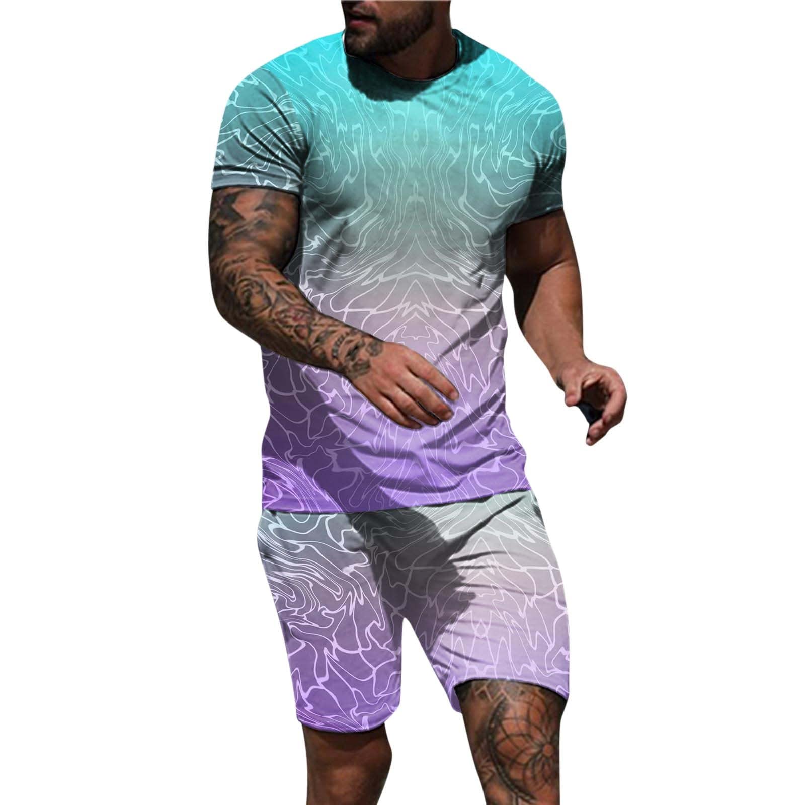 Kangma Men's Casual Short Sleeve Printed Suit - Lightweight Breathable Summer Business Casual Outfit for Office, Travel & Outdoor Activities