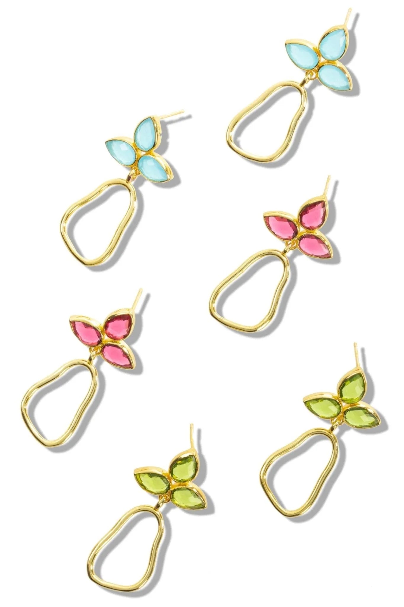 Triple Gemstone Abstract Dangle Earrings for Women - Elegant Bohemian Jewelry for Party, Wedding & Special Occasions