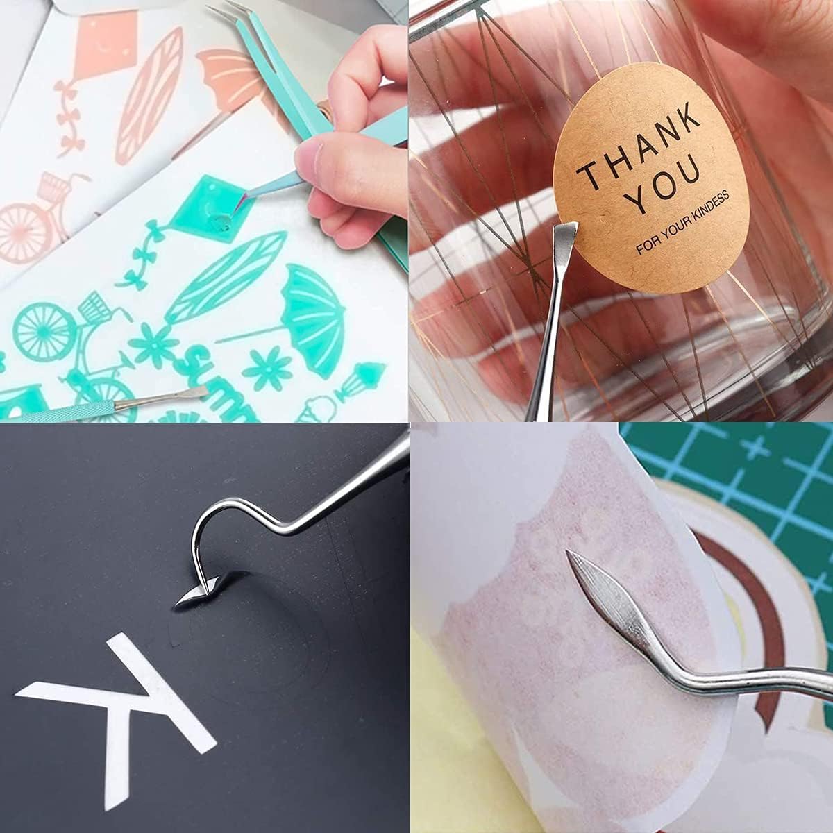 MUZOCT 4Pcs Vinyl Weeding Tool Kit - Stainless Steel Craft Weeder, Hook, Pick & Tweezers Set with Storage Case - Perfect for Vinyl Cutting, Sign Making & DIY Craft Projects