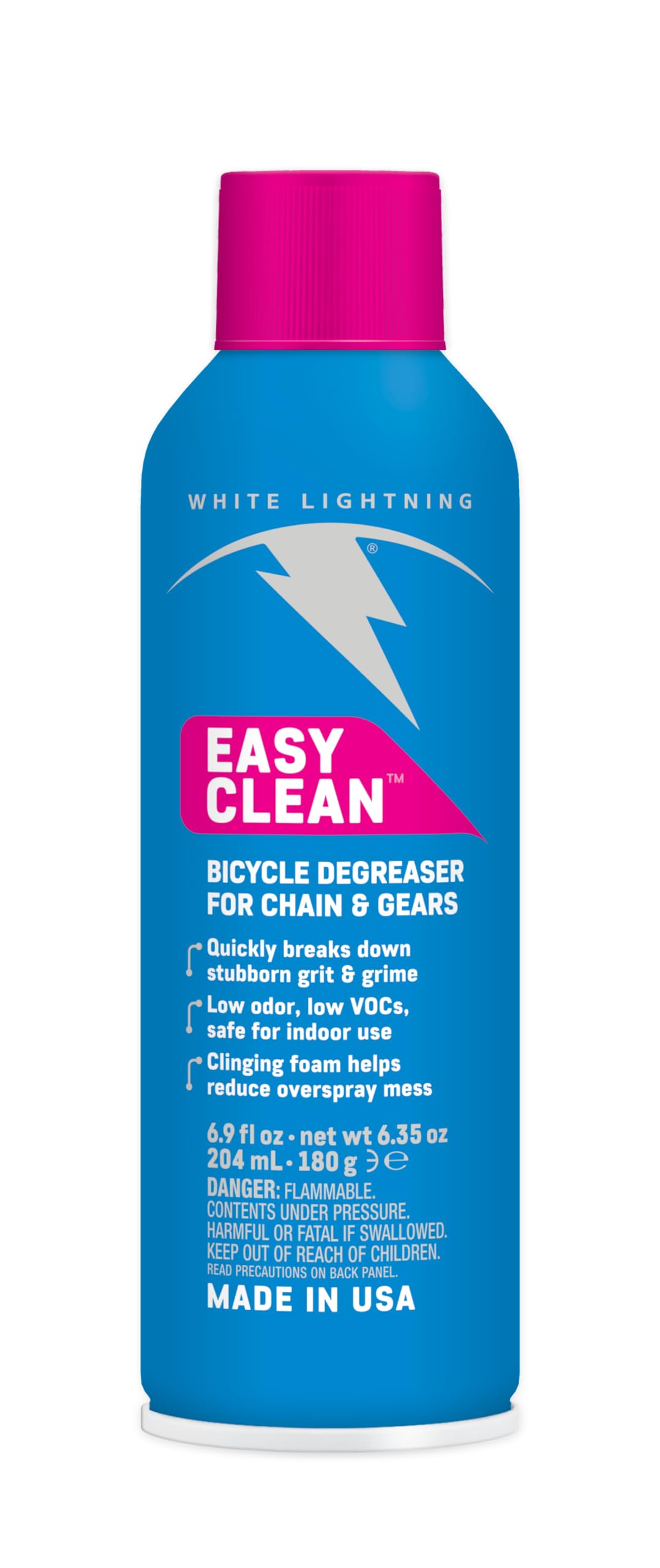 White Lightning Easy Clean Bike Cleaner Aerosol Spray - 6.35 oz (180ml) | Fast-Drying, Non-Toxic Formula for Bicycles, Motorcycles & Outdoor Gear | Perfect for Mountain Bikes, Road Bikes & Cycling Maintenance