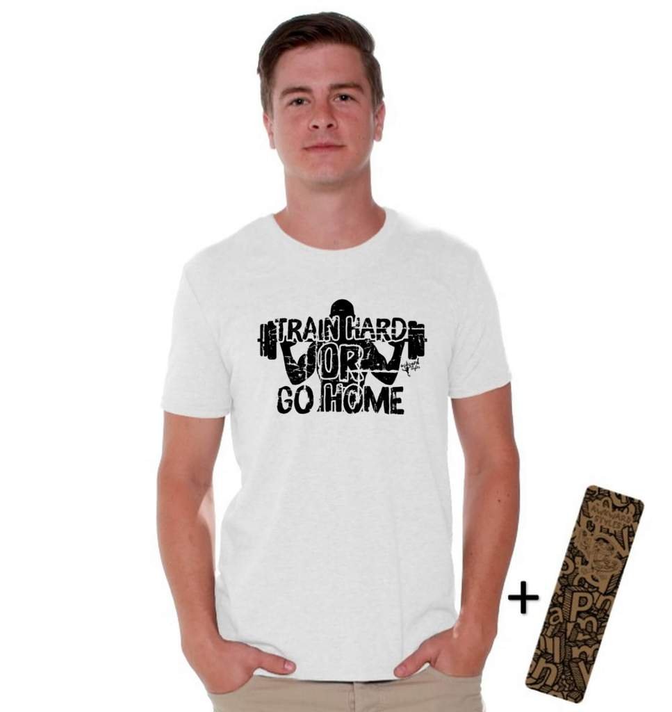 Funny Gym T-Shirt - Train Hard or Go Home Motivational Workout Shirt for Men & Women | Perfect for Gym, Fitness & Weightlifting | Includes Free Bookmark