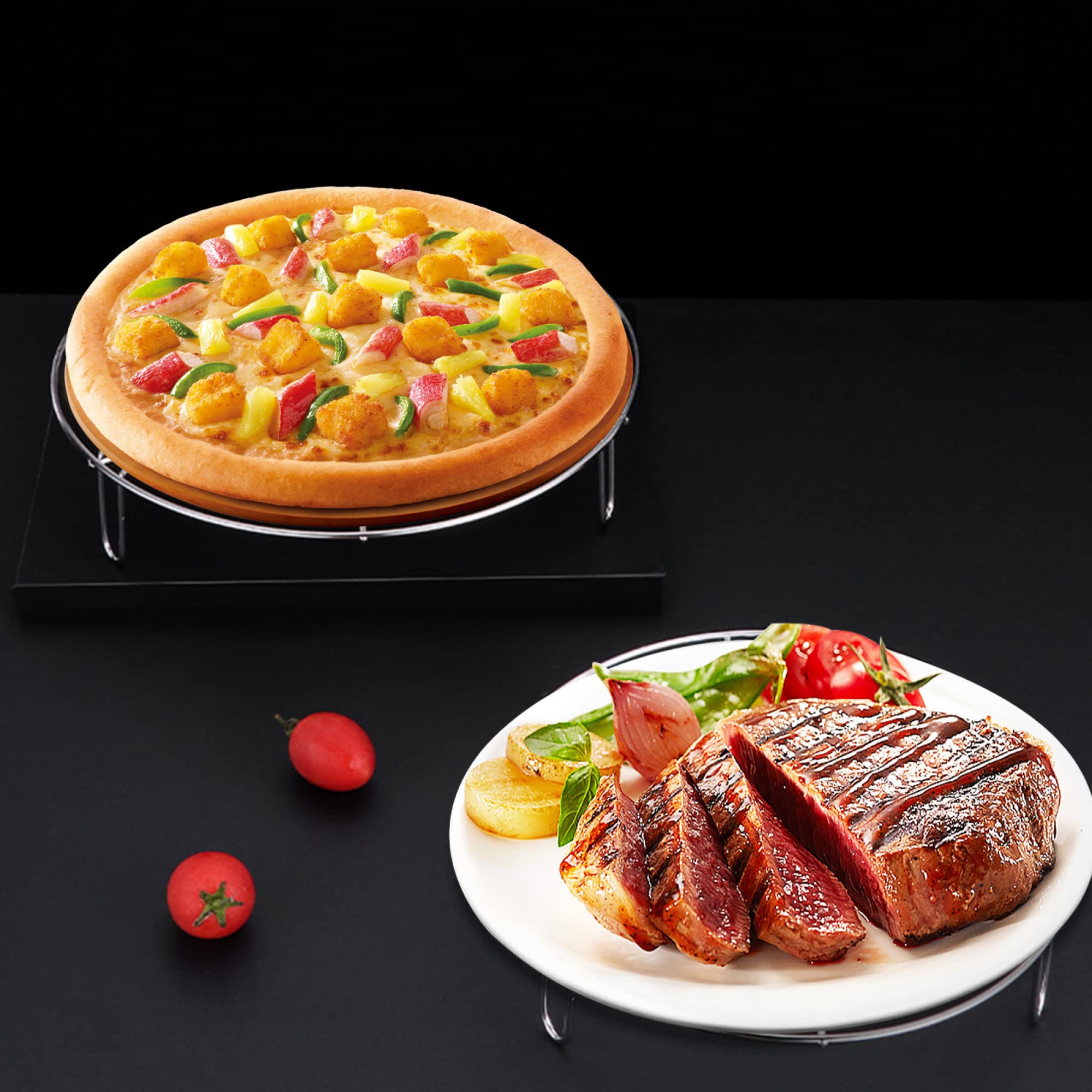 2-Pack Stainless Steel Round Cooling & Cooking Racks - 23.5cm & 27.5cm Diameter - Perfect for Air Fryer, Pressure Cooker, Oven & Steaming - Durable Baking & Roasting Rack for Even Cooking & Cooling - Ideal for Cookies, Meats, Vegetables & Pastries