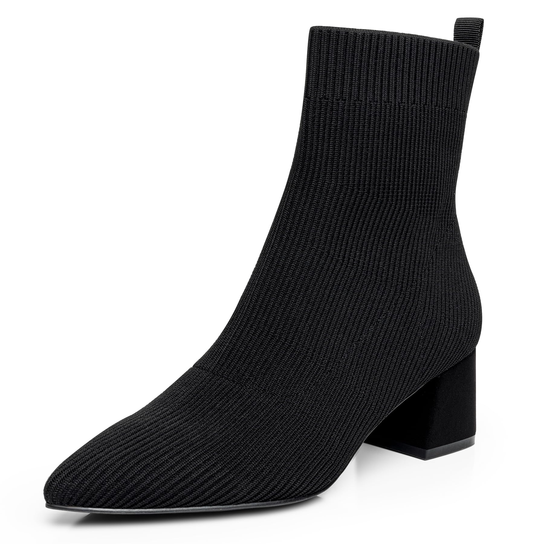 Trary Women's Chunky Heel Pointed Toe Ankle Boots - Knit Sock Booties Slip On Shoes for Fall & Winter - Stylish Casual & Office Wear Boots for Women